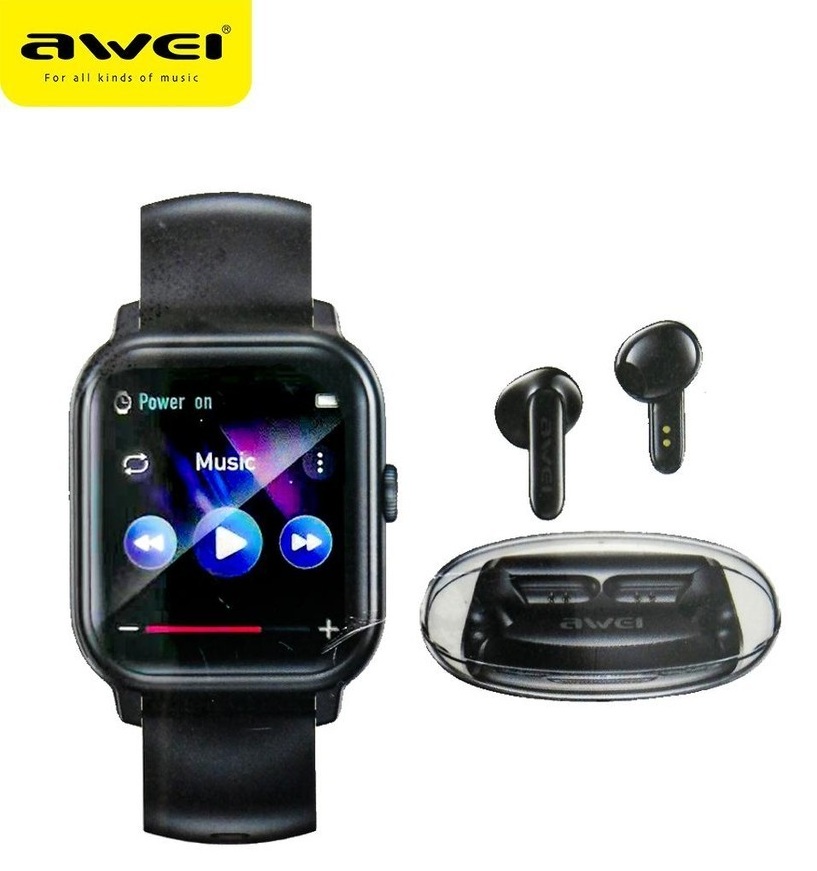 Awei HE-3 Smart Watch +  Earbuds  2 in 1 Mucis Sport Combo Set 