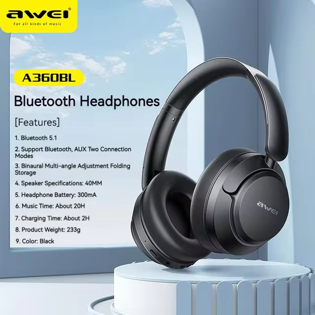 Awei A360BL Wireless Bluetooth Headphone 3D Stereo Smart Touch Headset With Mic