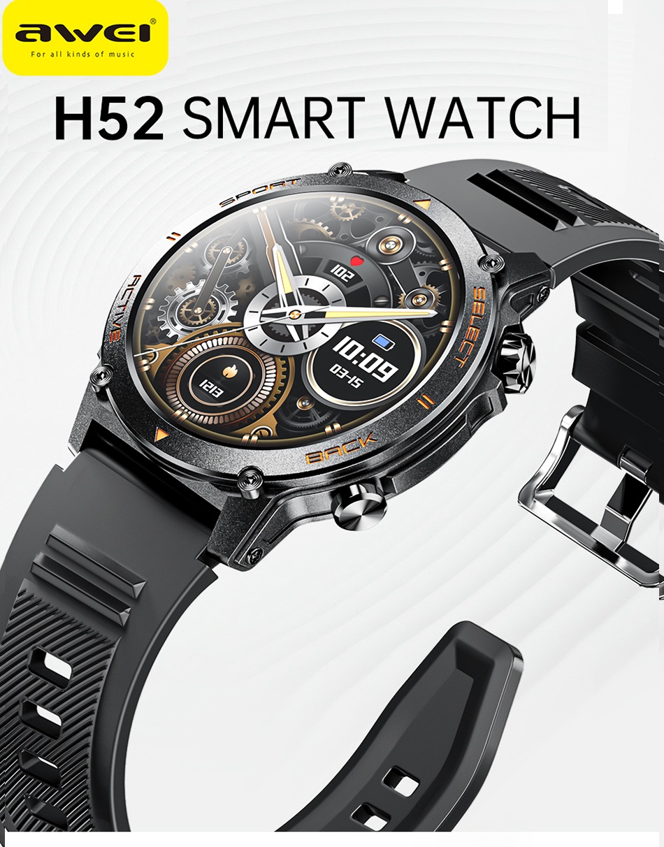 Awei H52 Smart Watch Amoled Screen IP68 Waterproof Sleep Heart Blood Oxygen Monitoring 