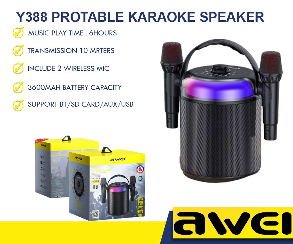 Awei Y388 Karaoke Wireless Bluetooth Speaker with 2 Microphones