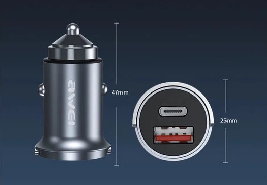 Awei C-854 Car Fast Charger USB and Type c Mini F 45W