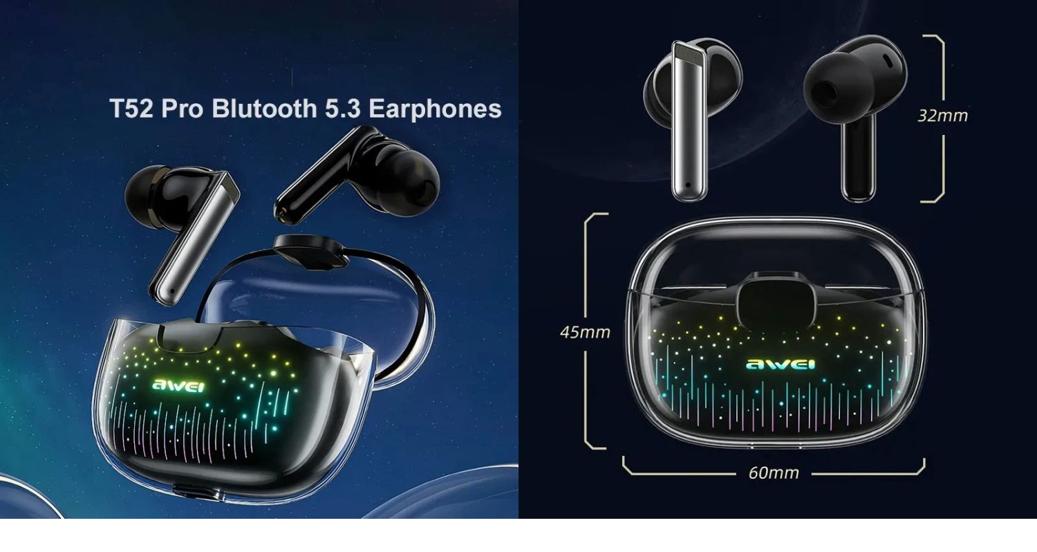 Awei T52 Pro Wireless Bluetooth 5.3 Earphones With 4 Mics ENC Noise Cancelling 