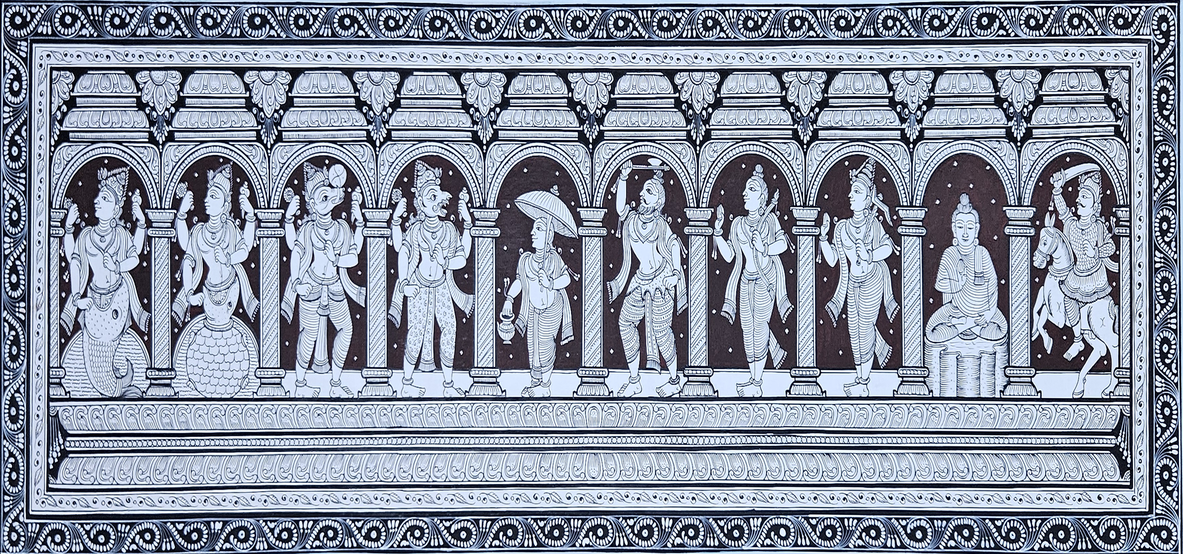 Pattachitra Painting Lord Vishnu Dashavatara (14x40 inch)