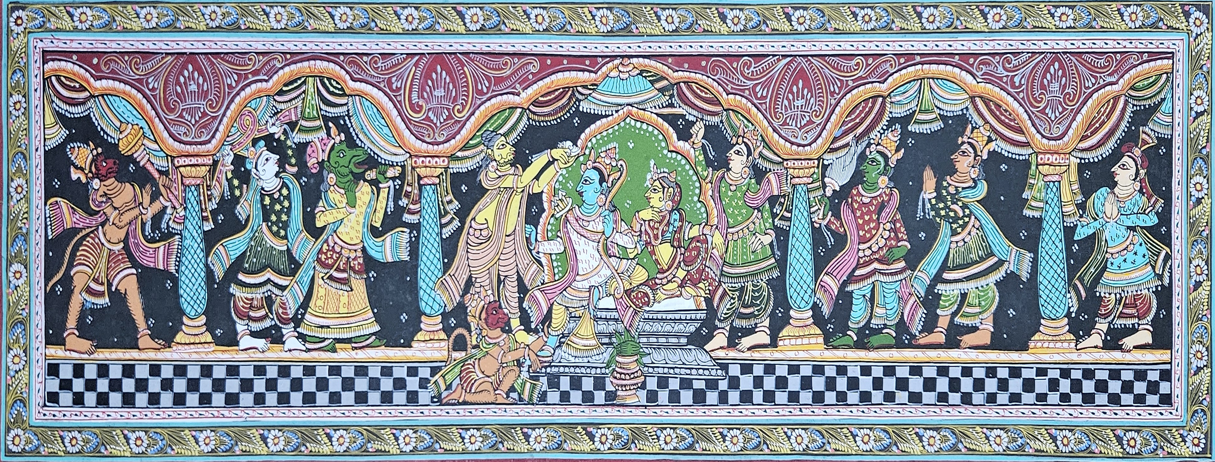Pattachitra Painting Lord Rama Chandra Rajya Abhishek (11x40 inch)
