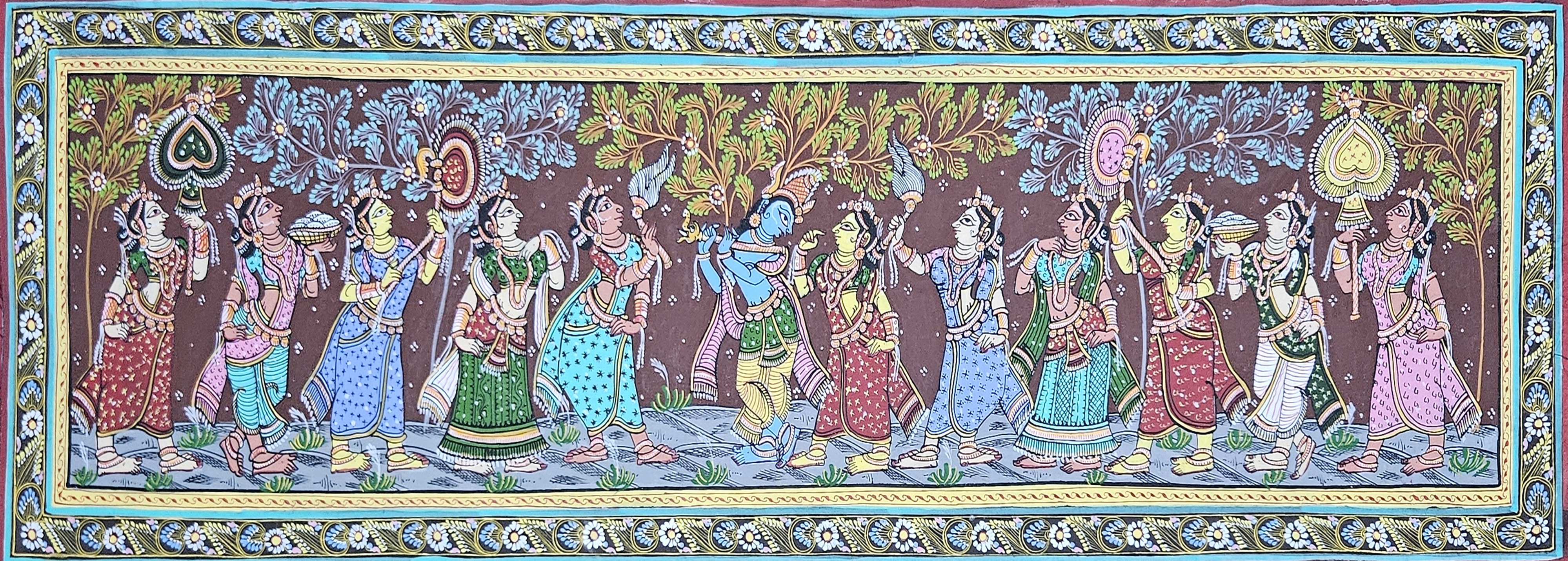 Pattachitra Painting Radha Krishna Raas Leela (11x40 inch)