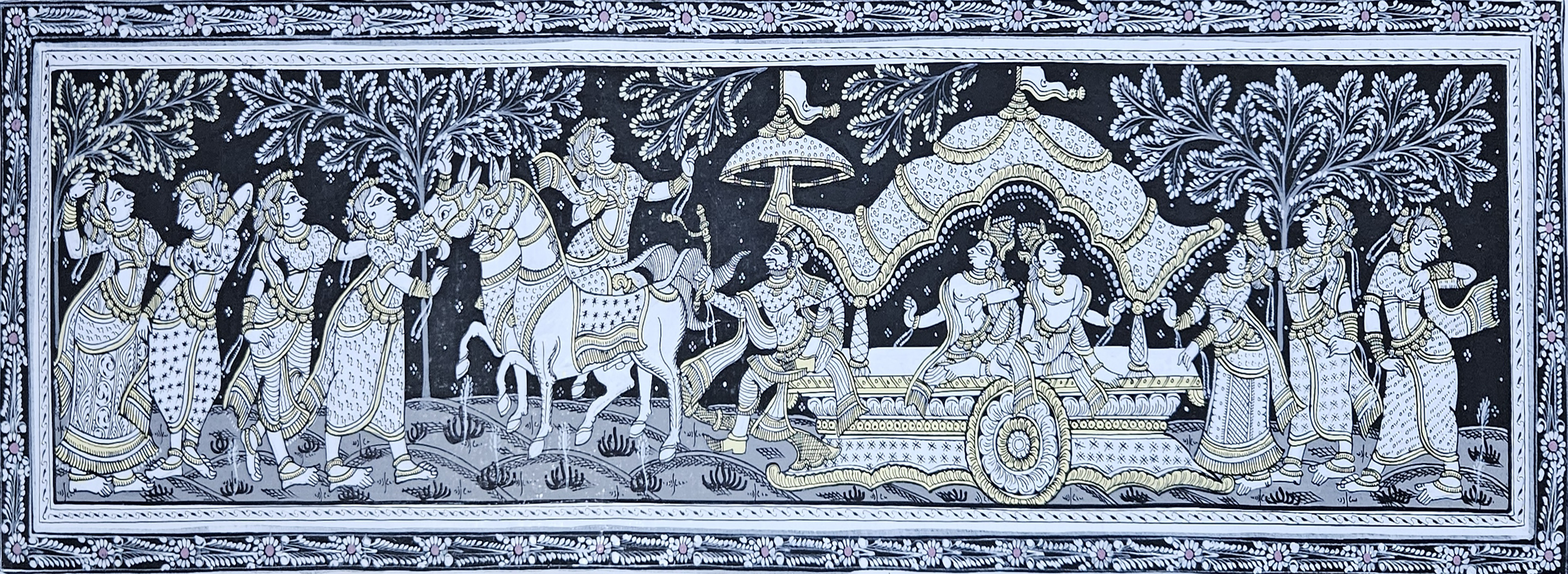 Pattachitra Painting Lord Krishna's Mathura Vijaya (12x40 inch)