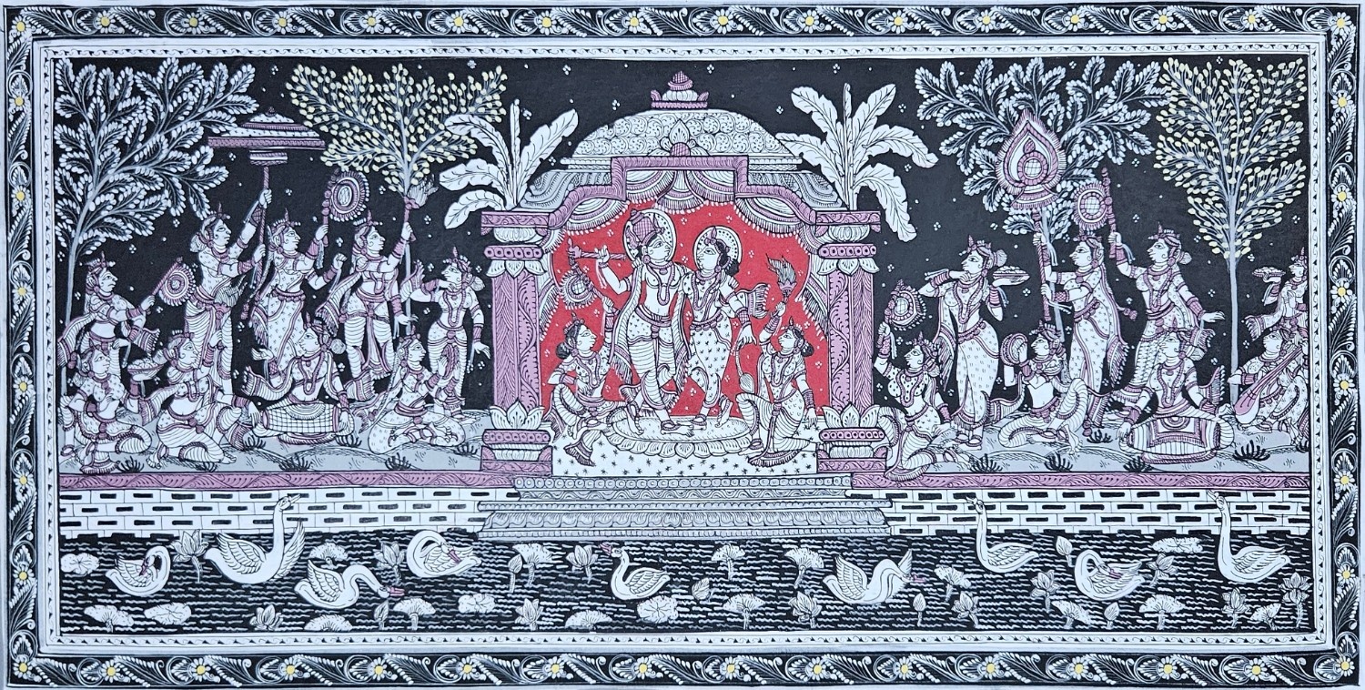 Pattachitra Painting Radha Krishna Raas Leela (19x40 inch)