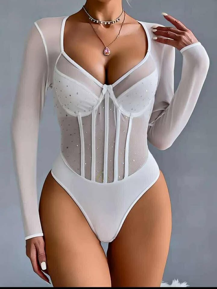Elegant Sheer White Bodysuit