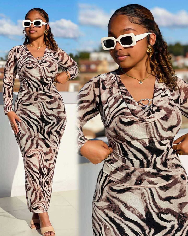 Zebra Print Long Sleeve Maxi Dress