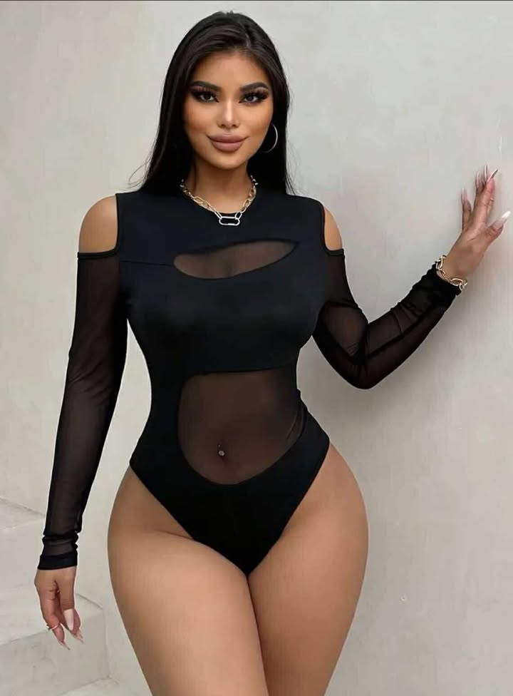 Sheer Cutout Black Bodysuit