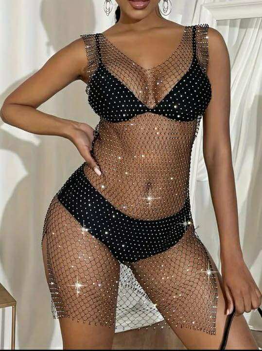 Rhinestone Mesh Dress Cover Up