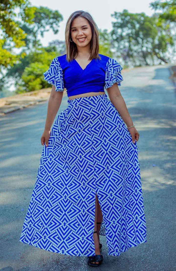 Patterned crop top and skirt 