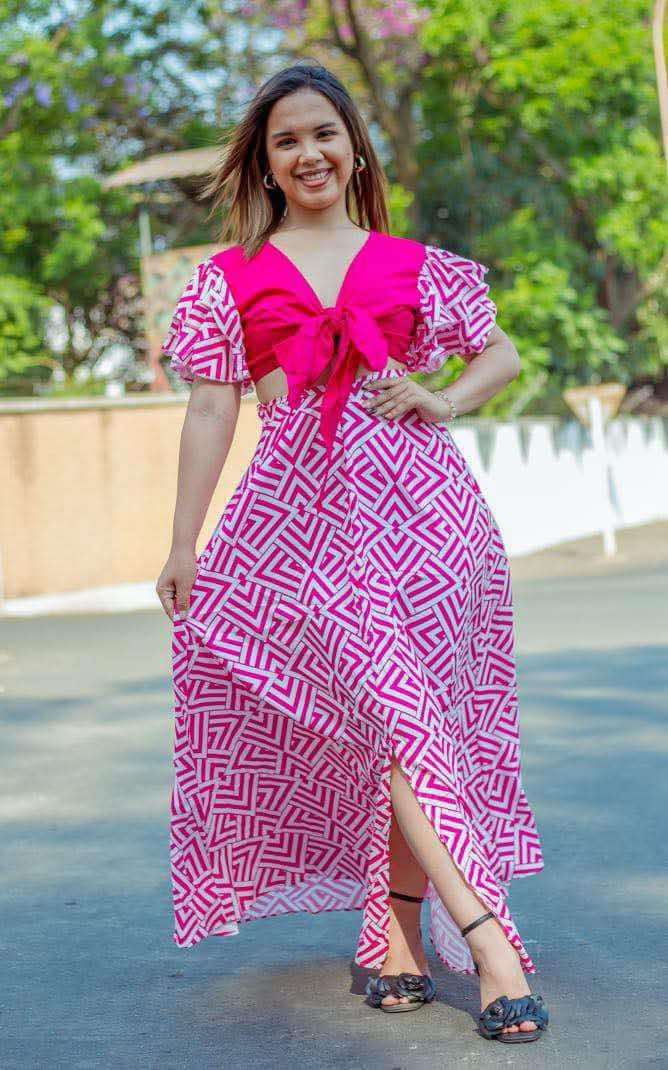 Patterned crop top and skirt 
