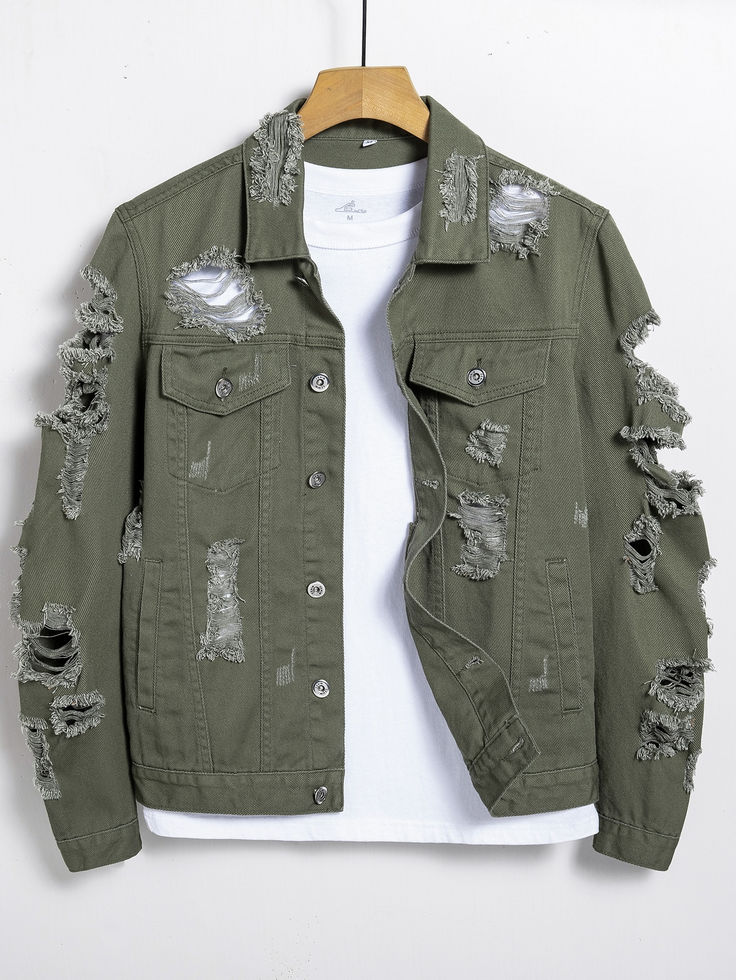 Distressed Olive Green Denim Jacket