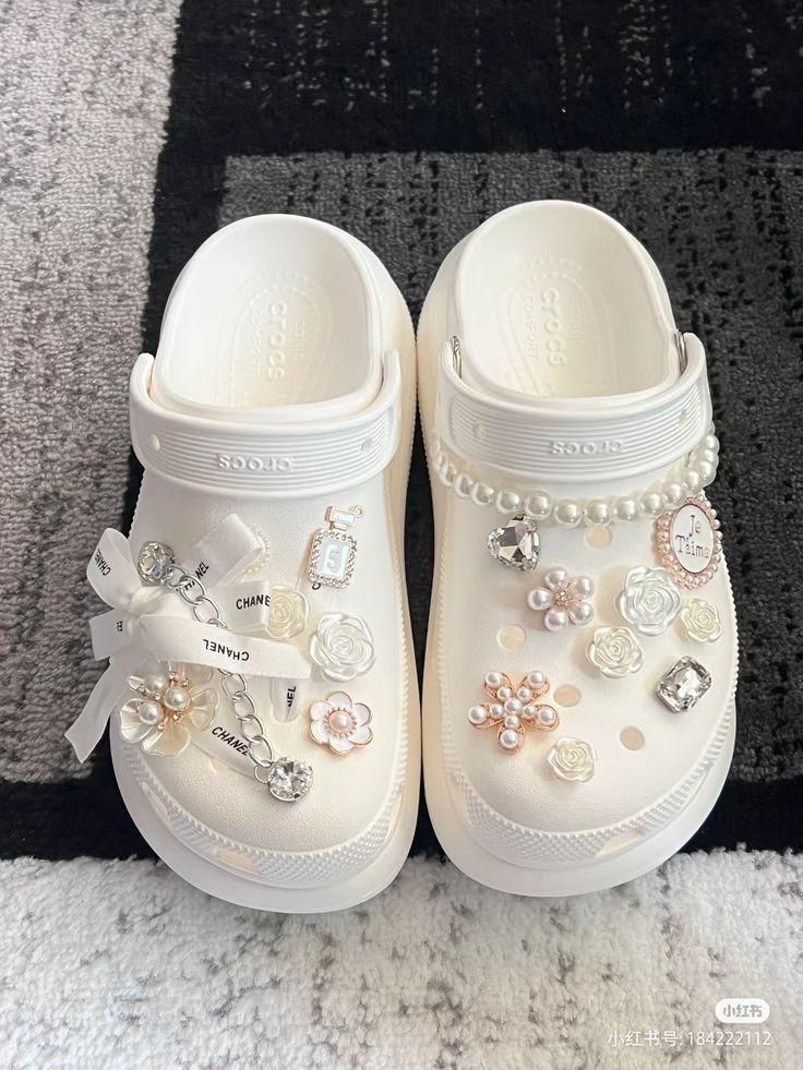 White Crocs with Decorative Charms