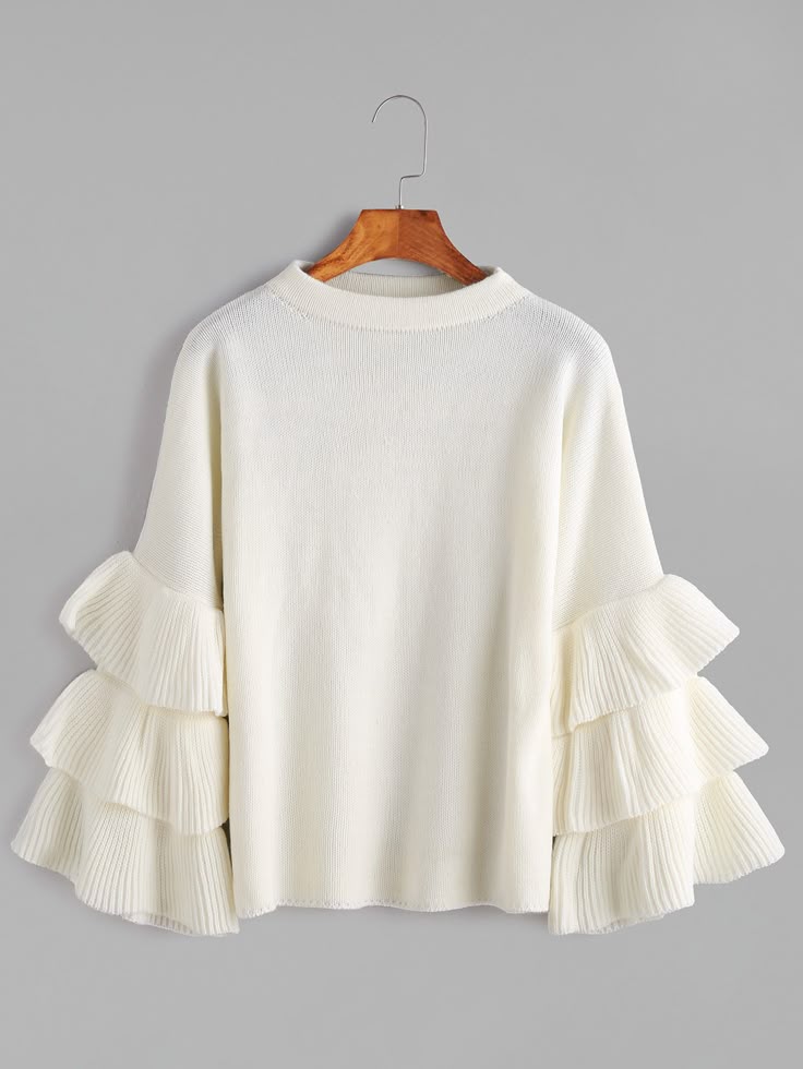 White Ruffled Sleeve Sweater