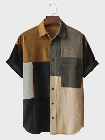 Men's Vintage Patchwork Short Sleeve Shirt