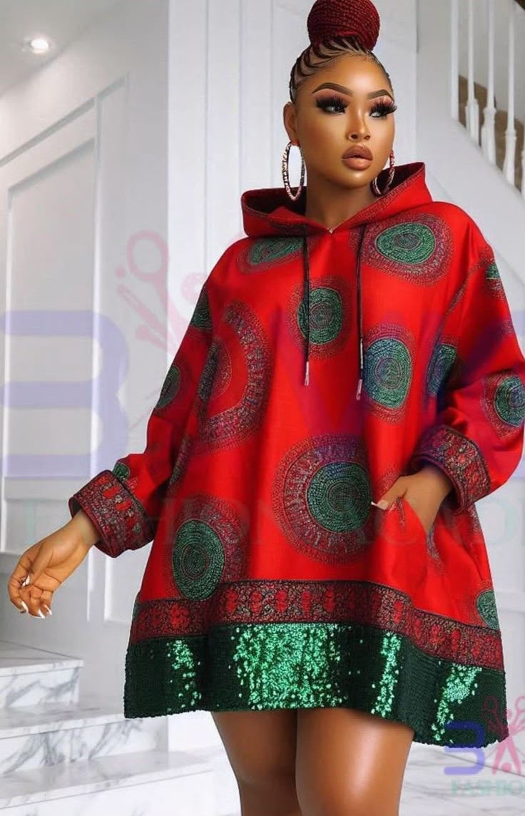 Red Printed Hoodie Dress