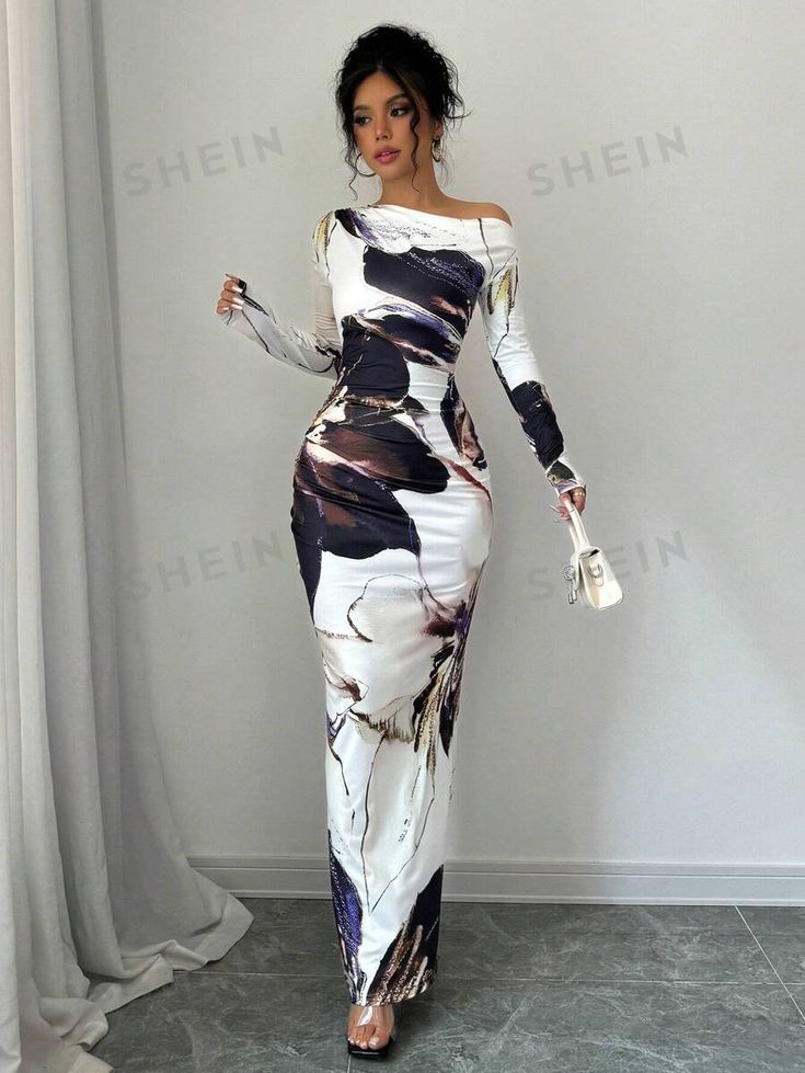 Abstract Print Bodycon Maxi Dress