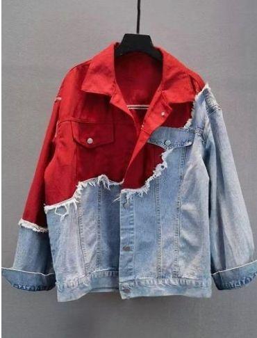 Two-tone denim and red jacket