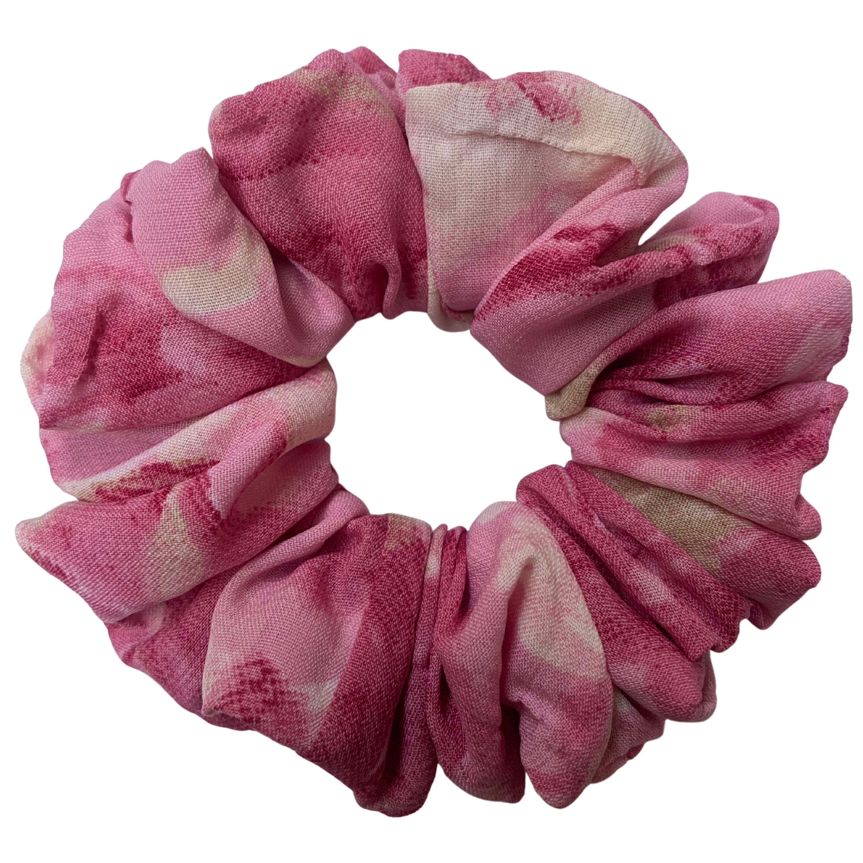 Rosy Bloom Crepe Scrunchie – Soft Pink Floral Print