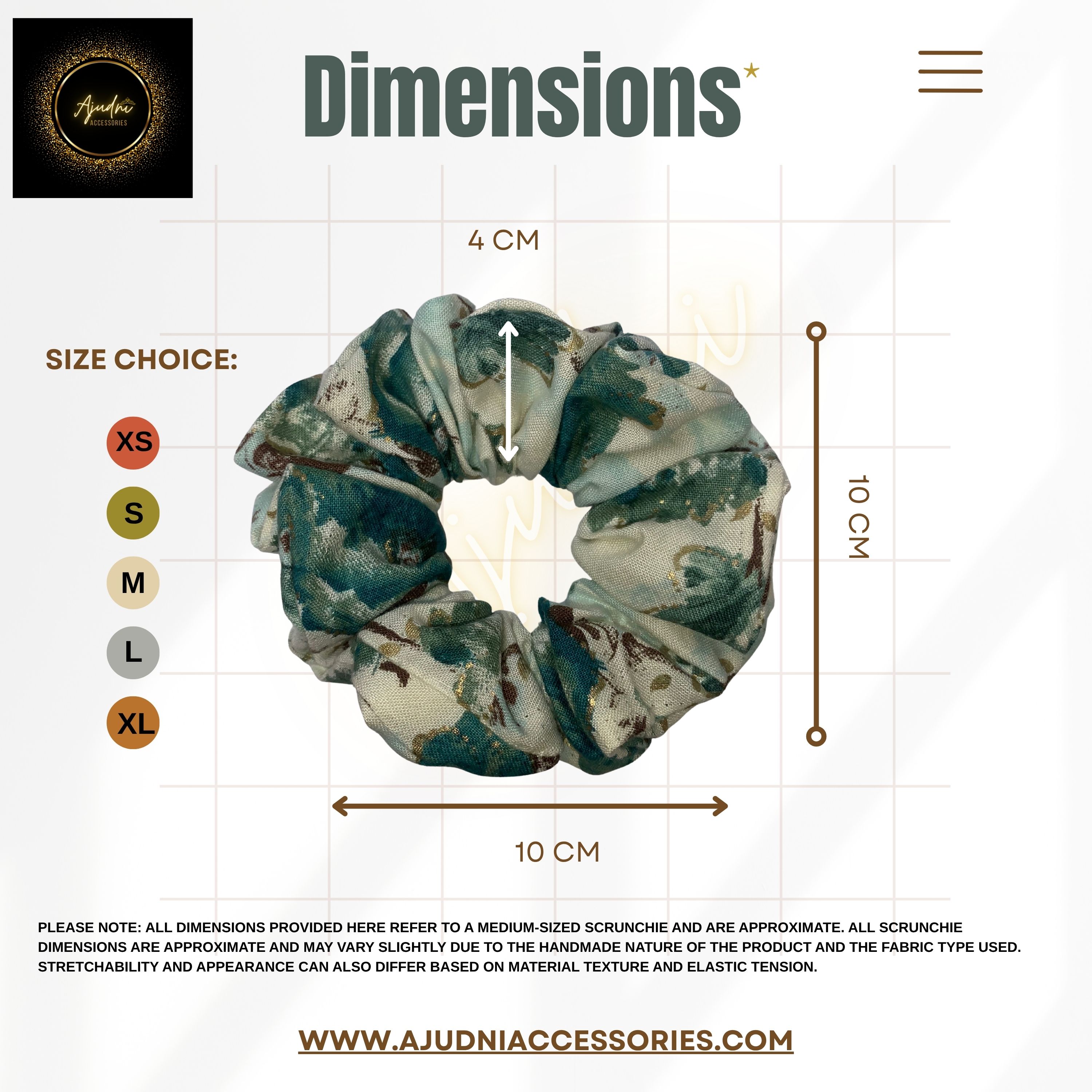 Teal & Cream Floral Crepe Scrunchie