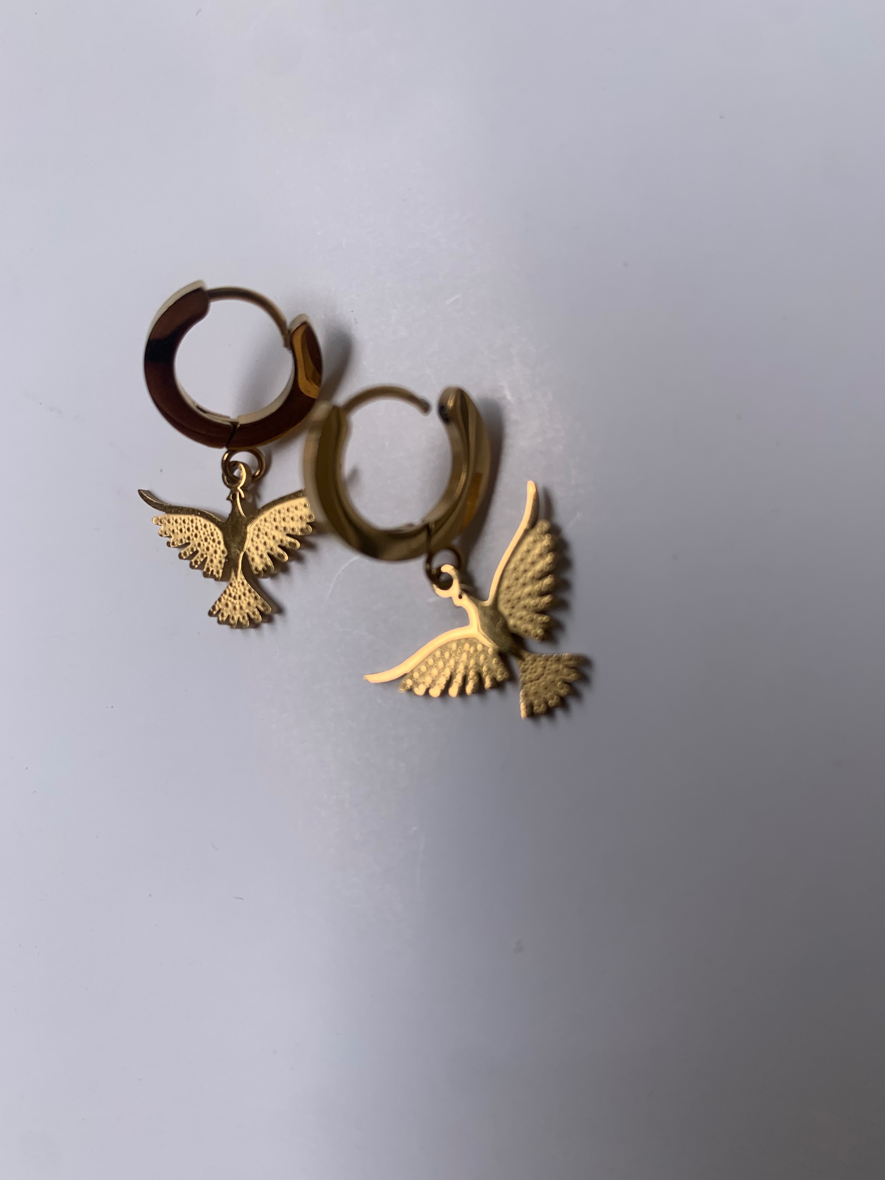 Golden Flight Bird Charm Hoop Earrings