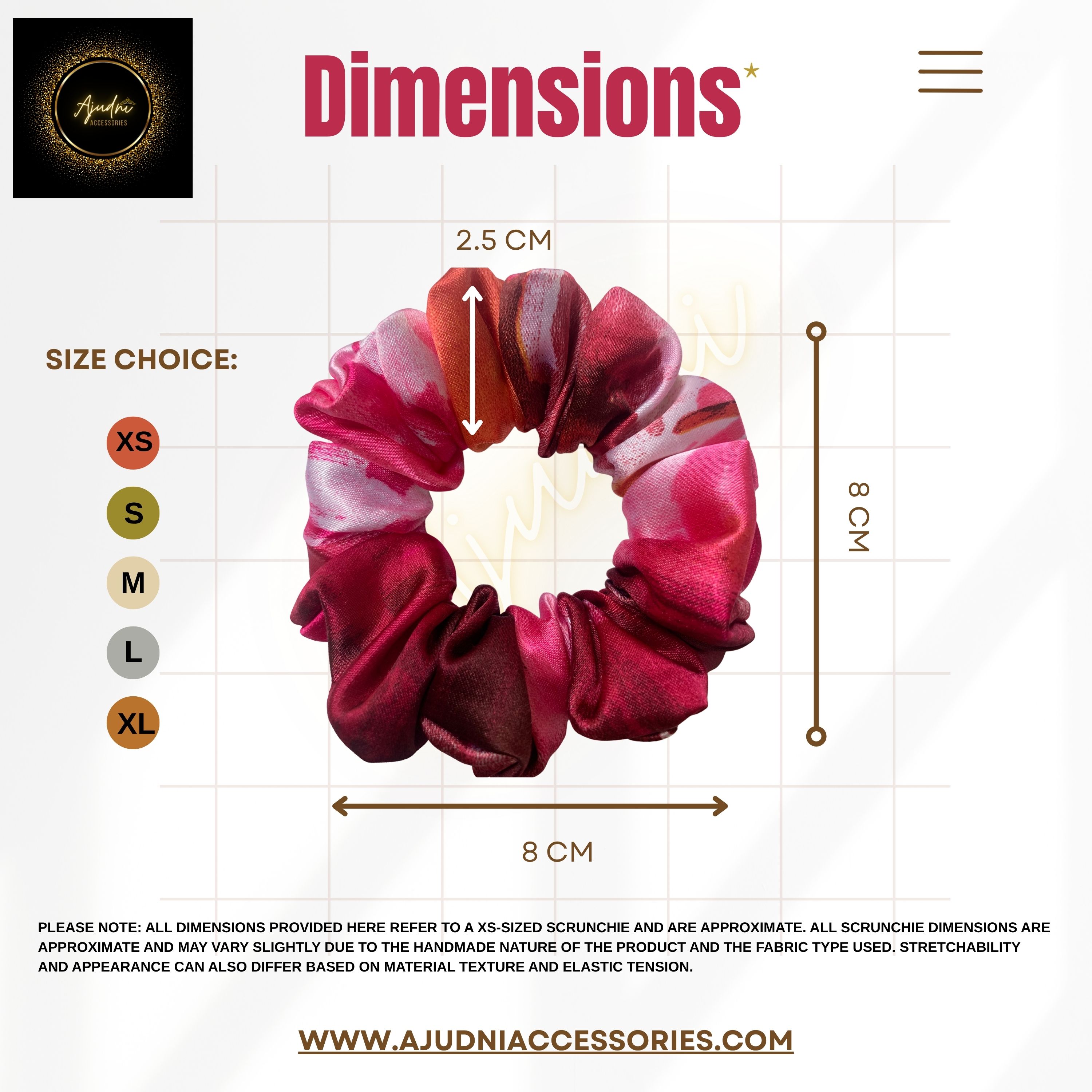 Multicolor Satin Scrunchie – Red, Pink & Orange Abstract Print