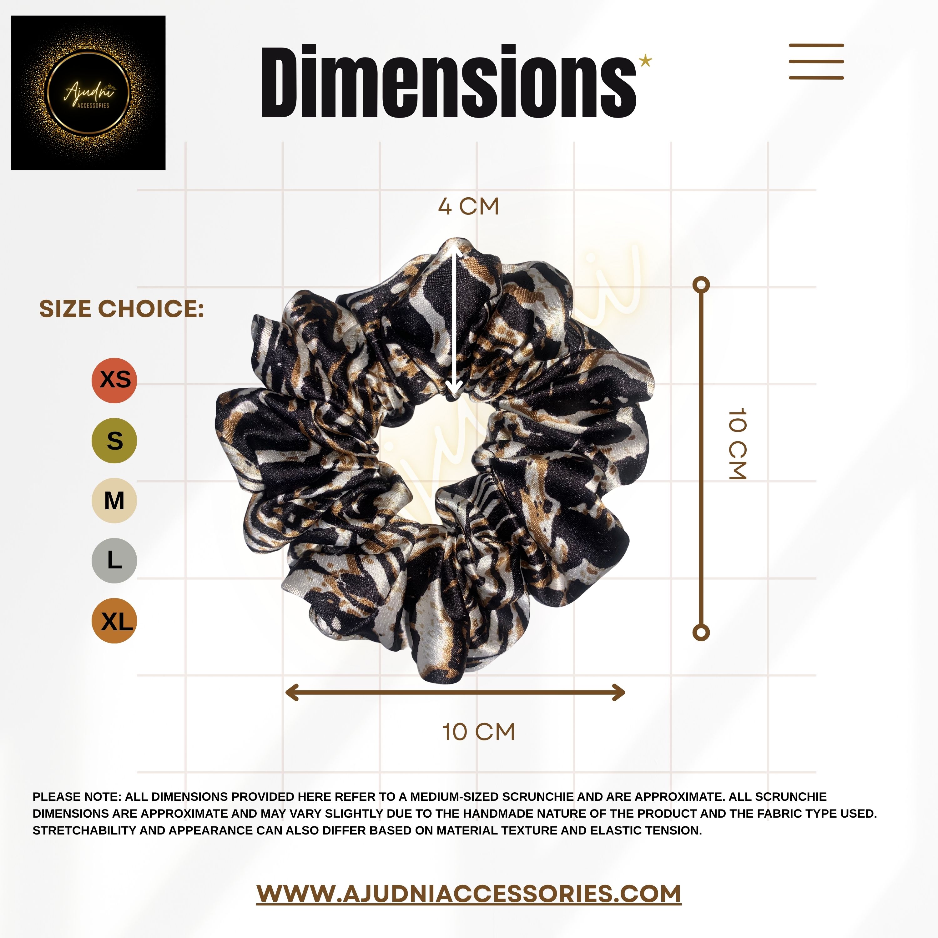 Black & Beige Abstract Animal Print Satin Scrunchie