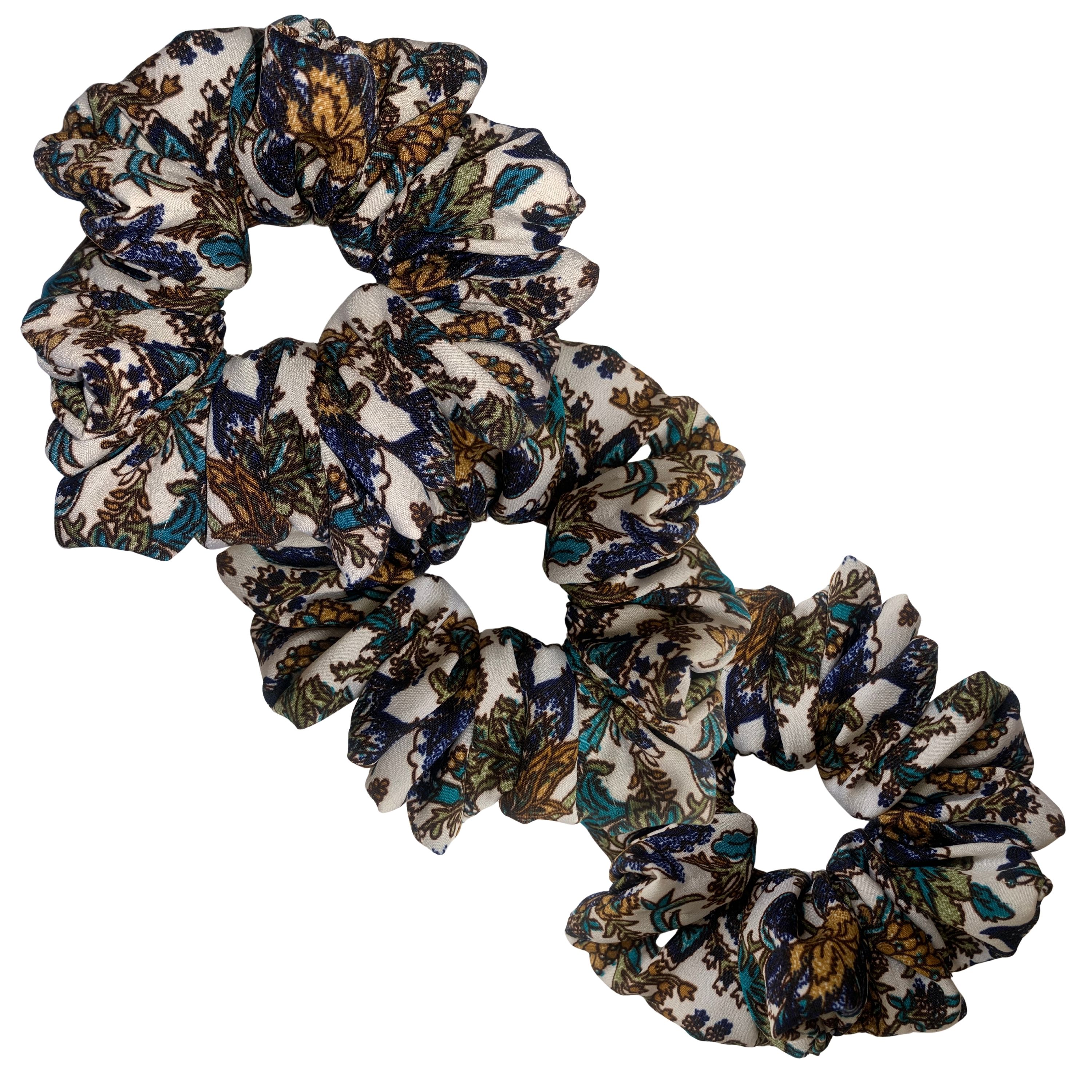 Cream Multicolor Floral Crepe Scrunchie