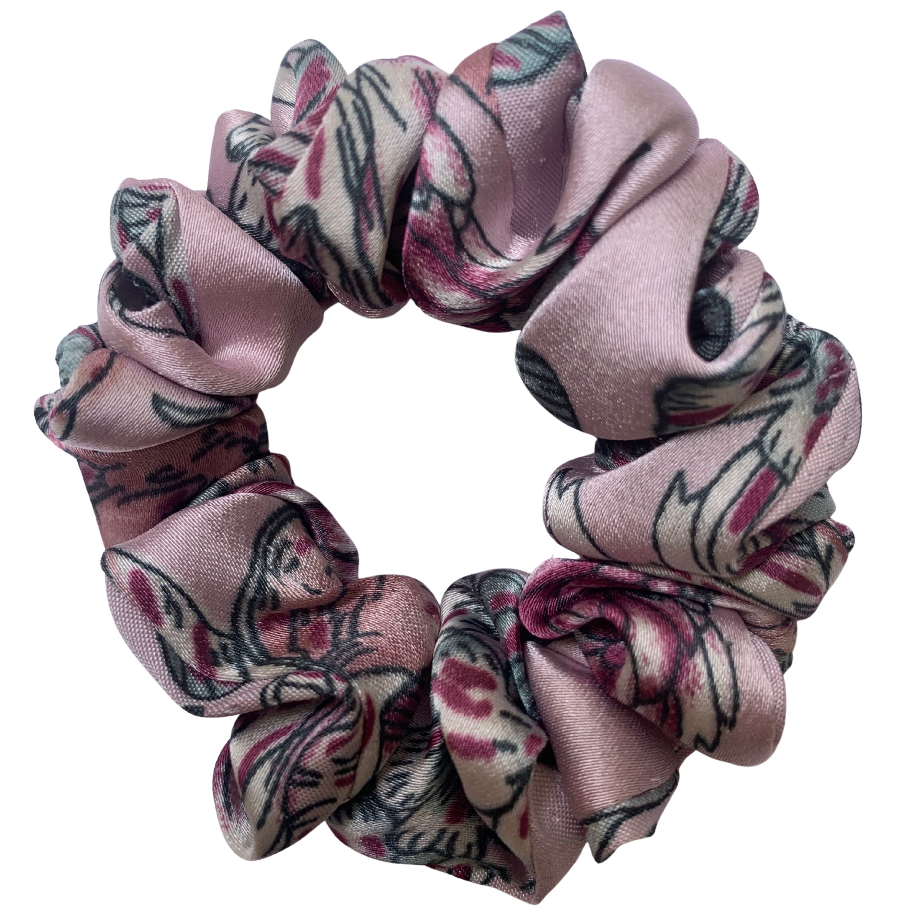 Blush Pink Floral Satin Scrunchie