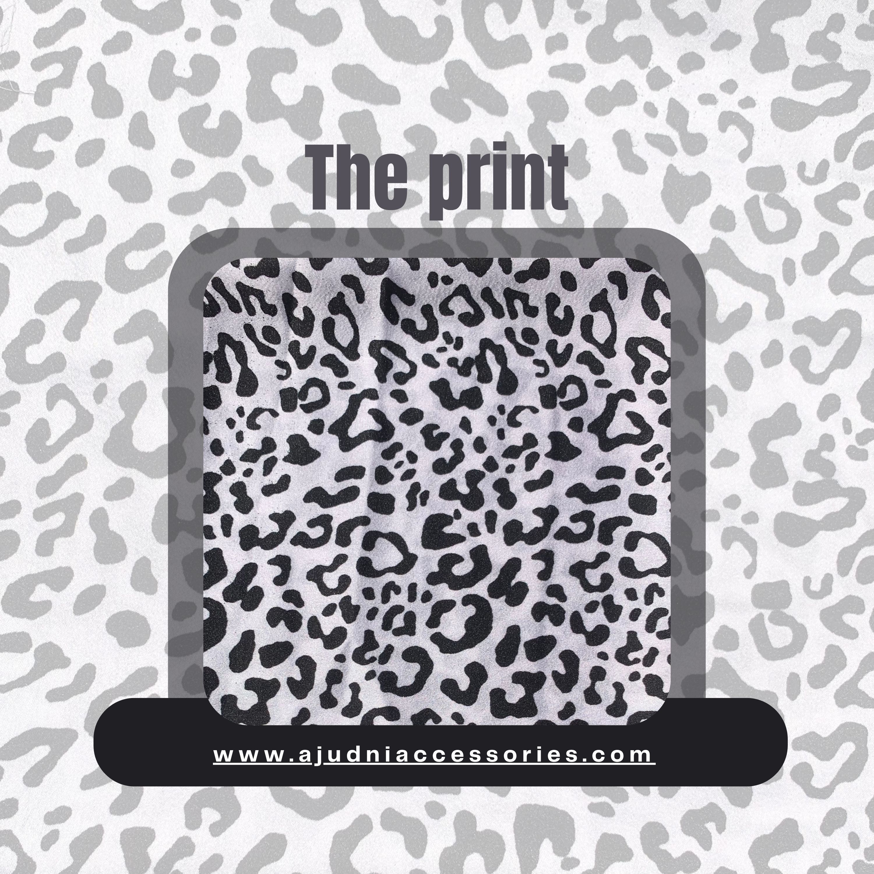 White Satin Scrunchie with Black Leopard Print