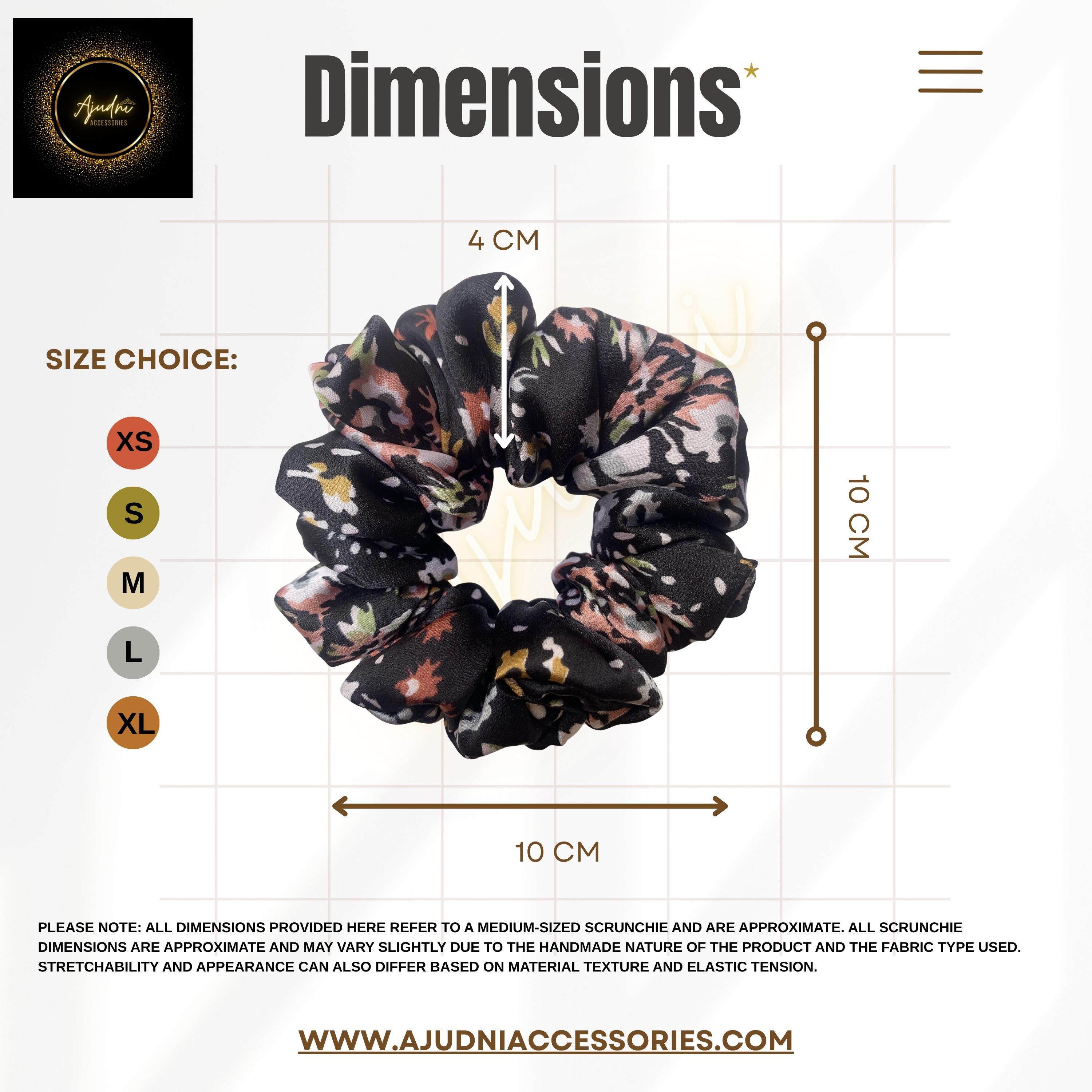 Midnight Bloom Satin Scrunchie – Abstract Floral Print on Black