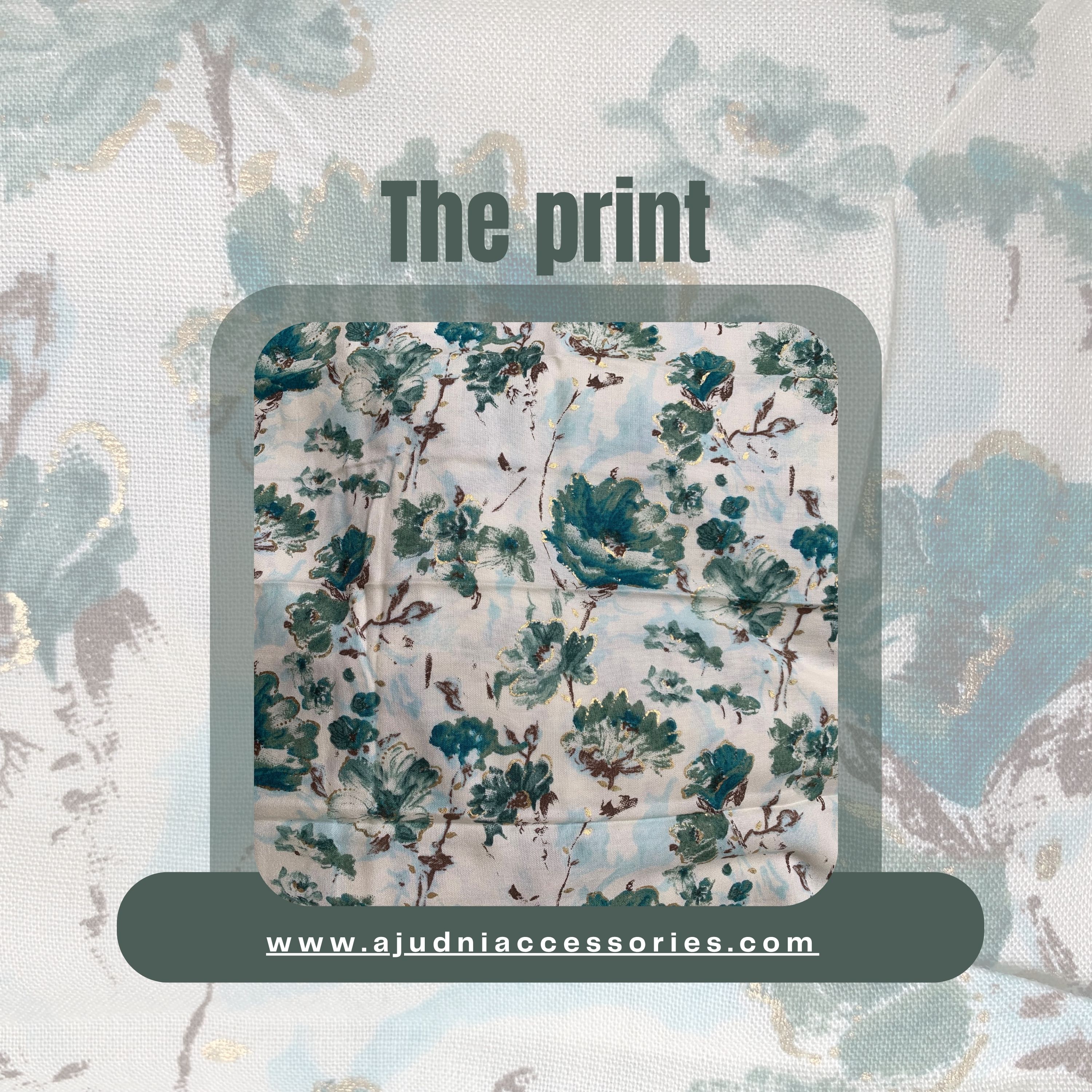 Teal & Cream Floral Crepe Scrunchie