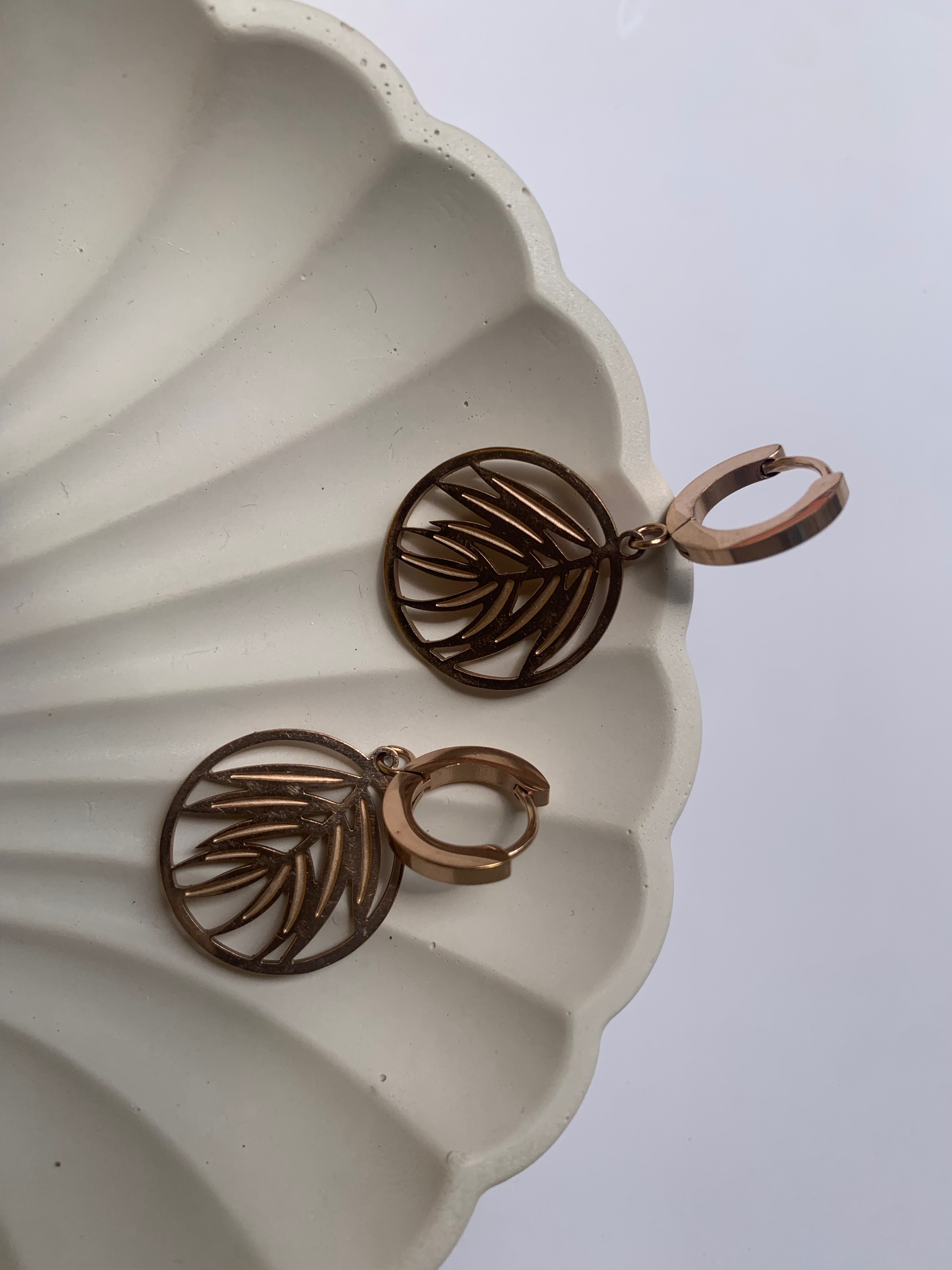 Golden Palm Circle Drop Earrings