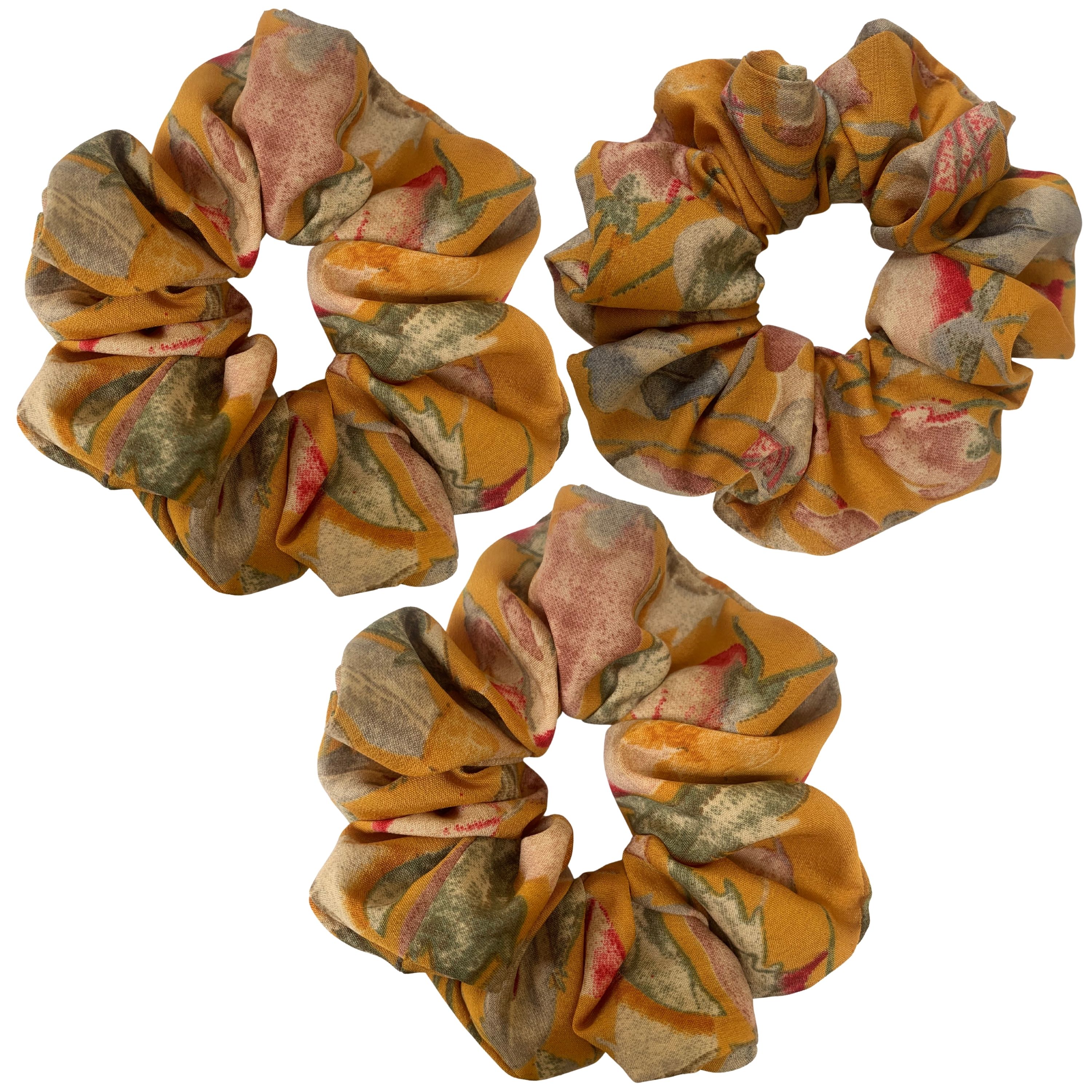 Mustard Yellow Crepe Scrunchie – Floral Print 