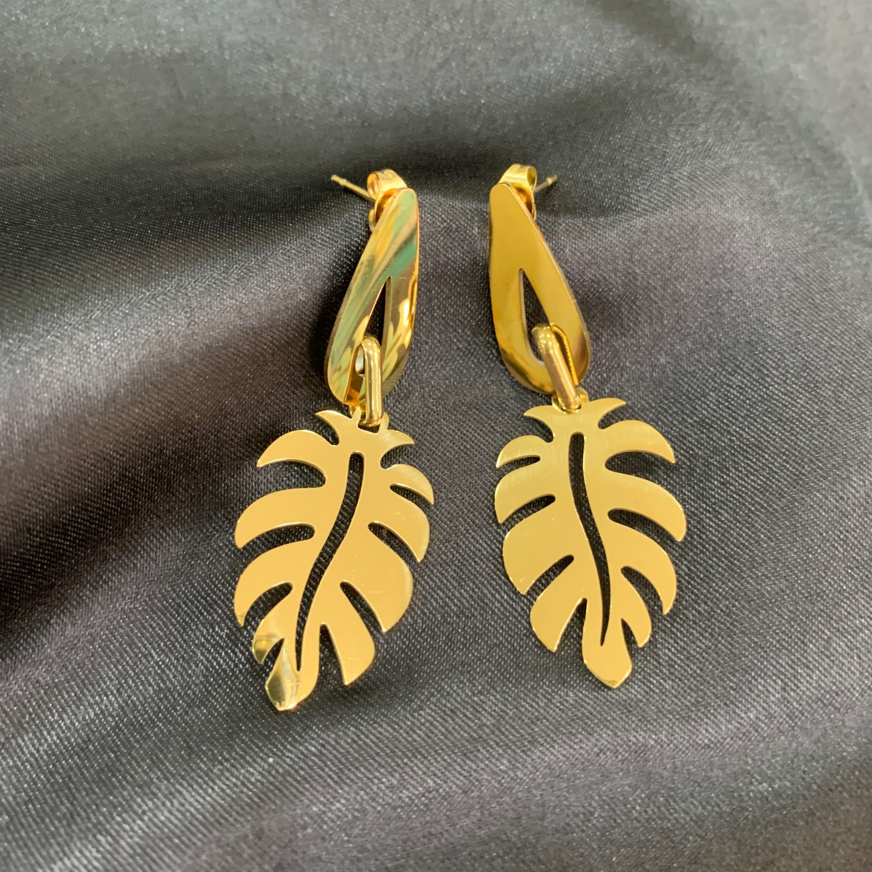 Tropical Glam Gold Monstera Leaf Drop Earrings