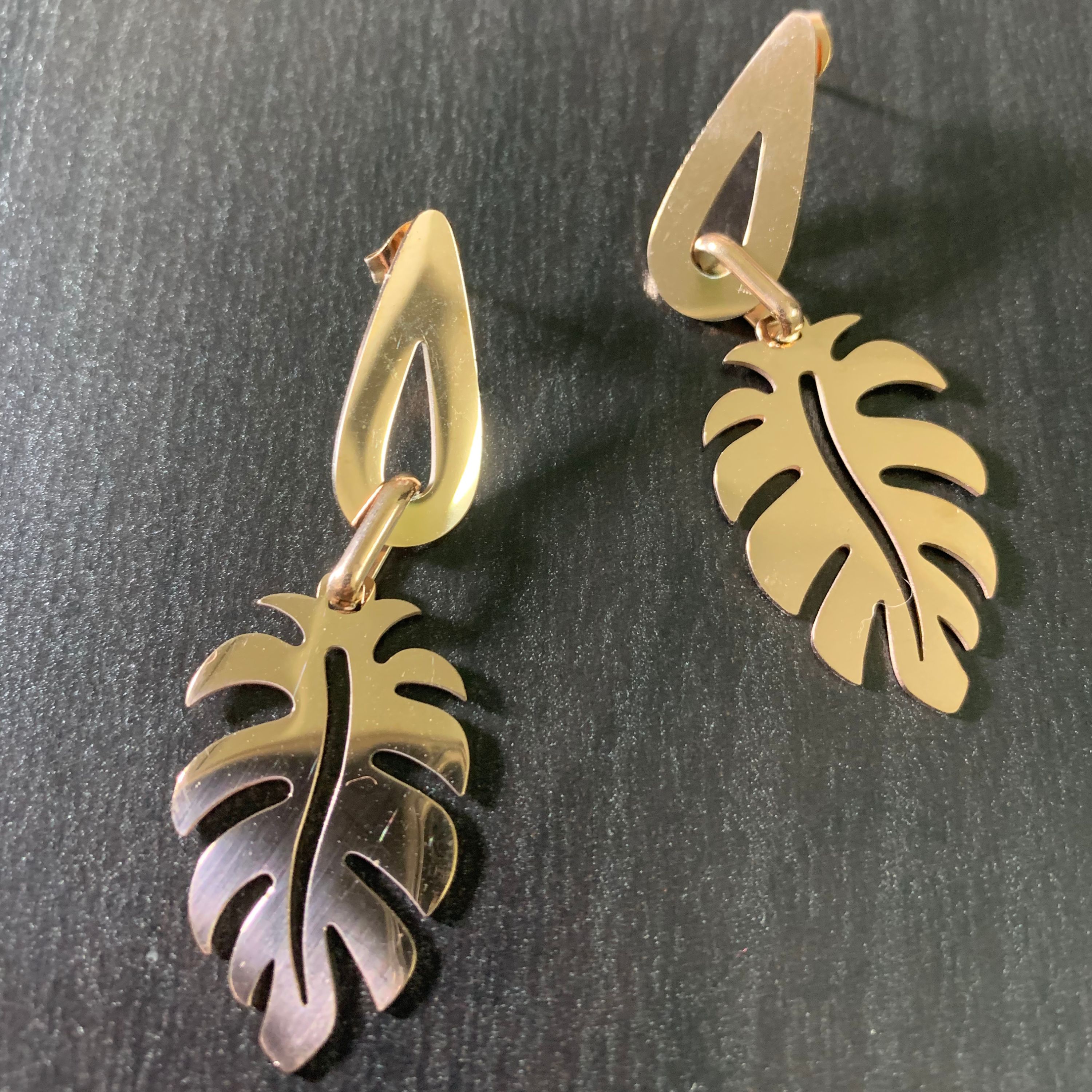 Tropical Glam Gold Monstera Leaf Drop Earrings