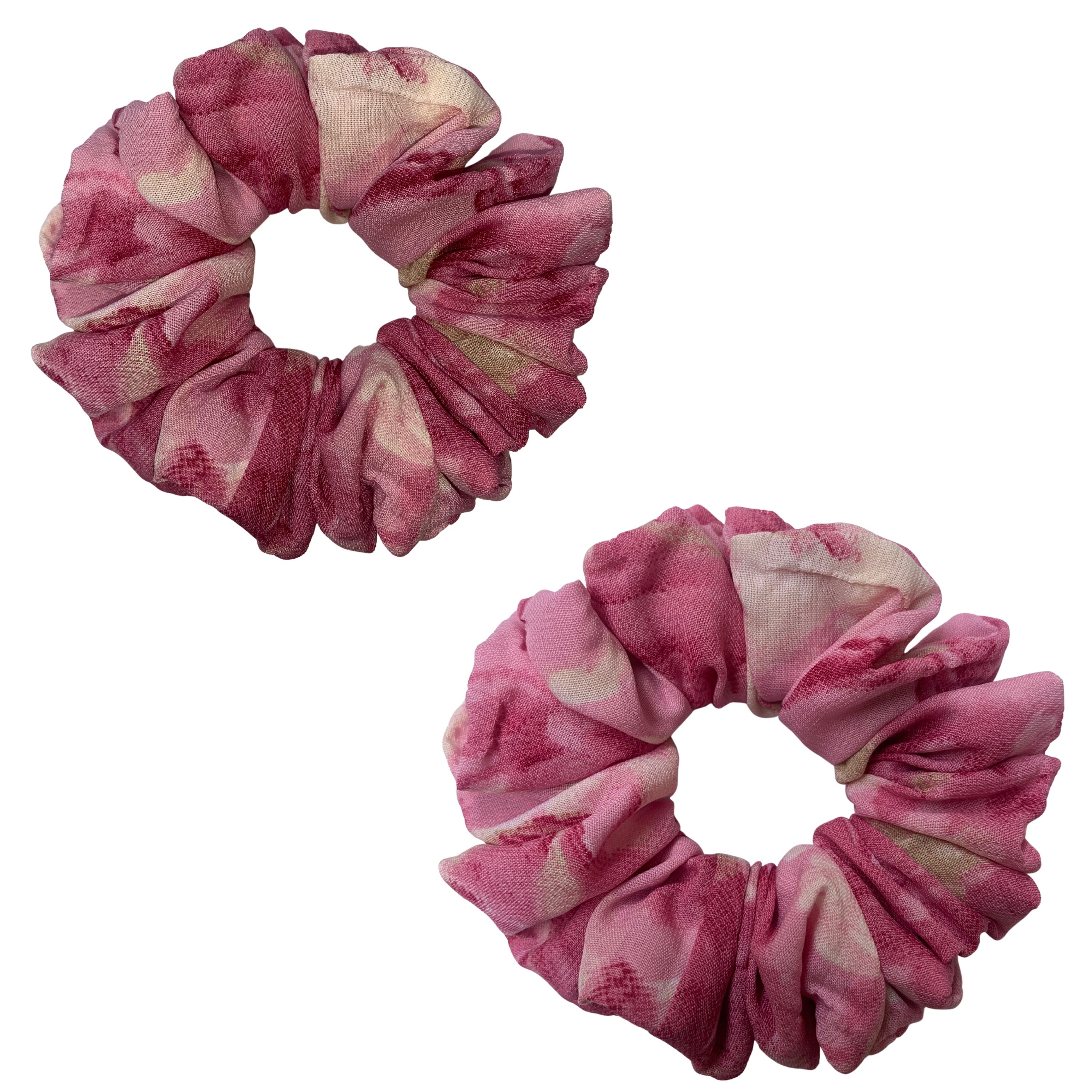 Rosy Bloom Crepe Scrunchie – Soft Pink Floral Print