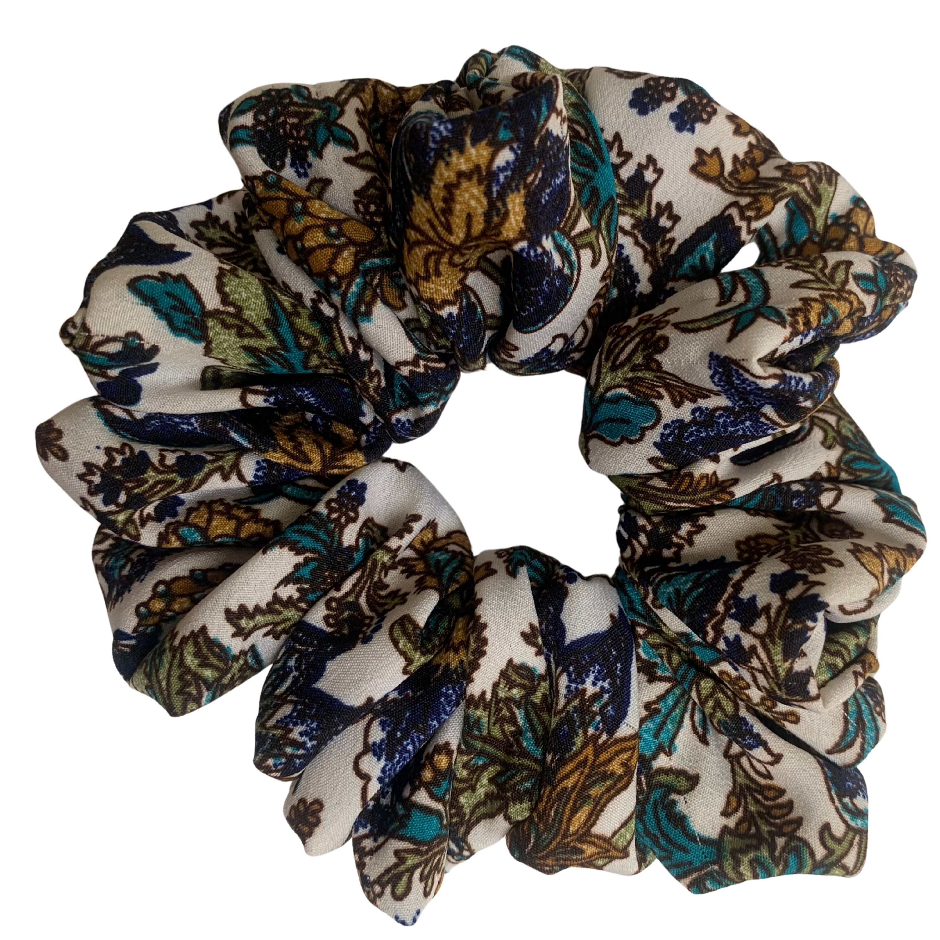 Cream Multicolor Floral Crepe Scrunchie