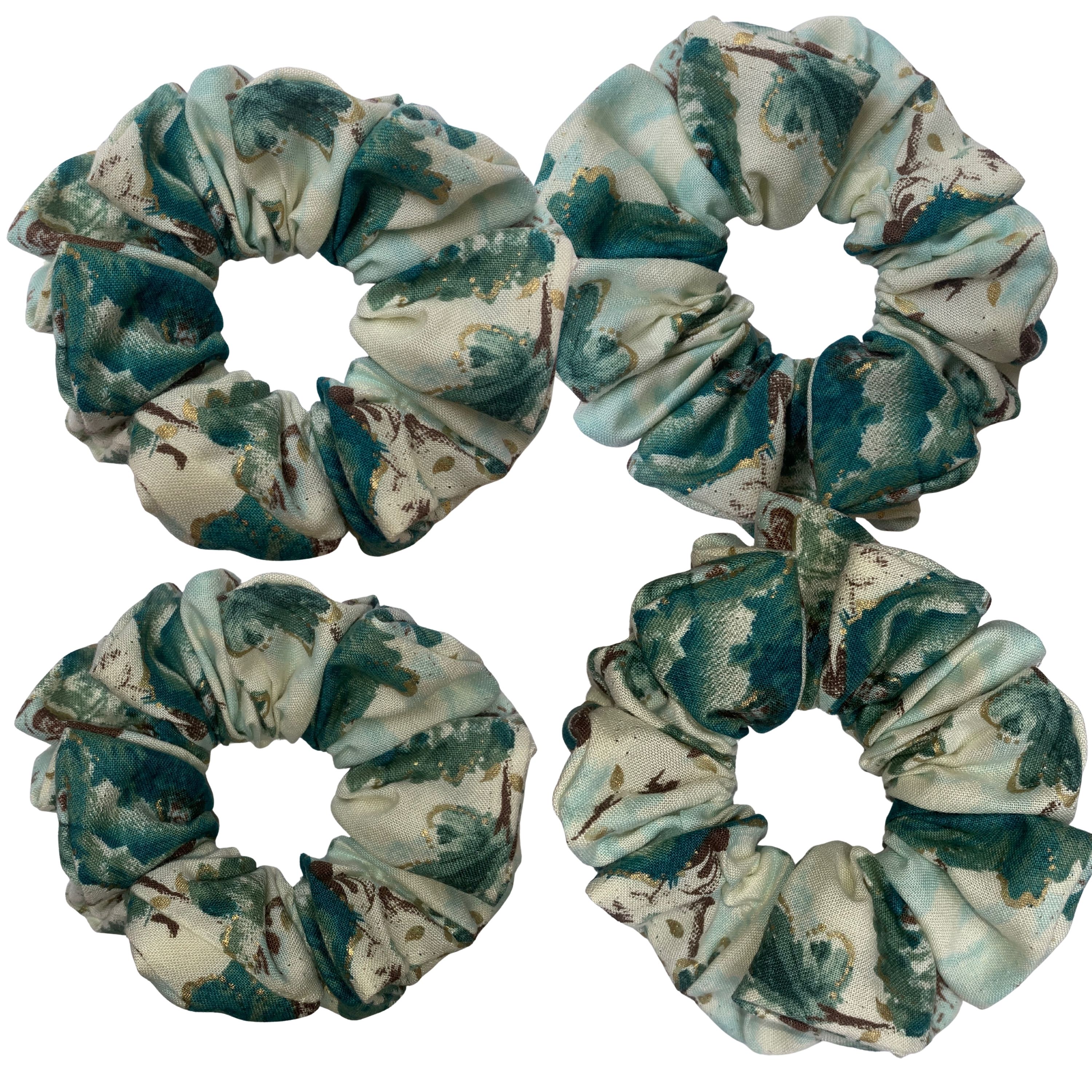 Teal & Cream Floral Crepe Scrunchie