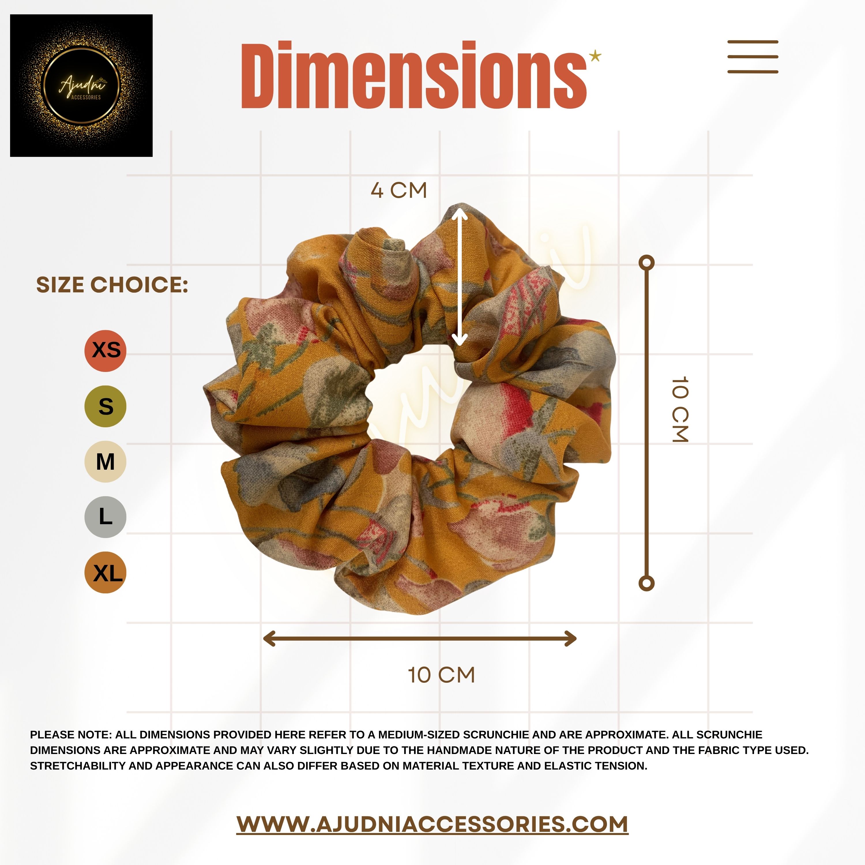 Mustard Yellow Crepe Scrunchie – Floral Print 