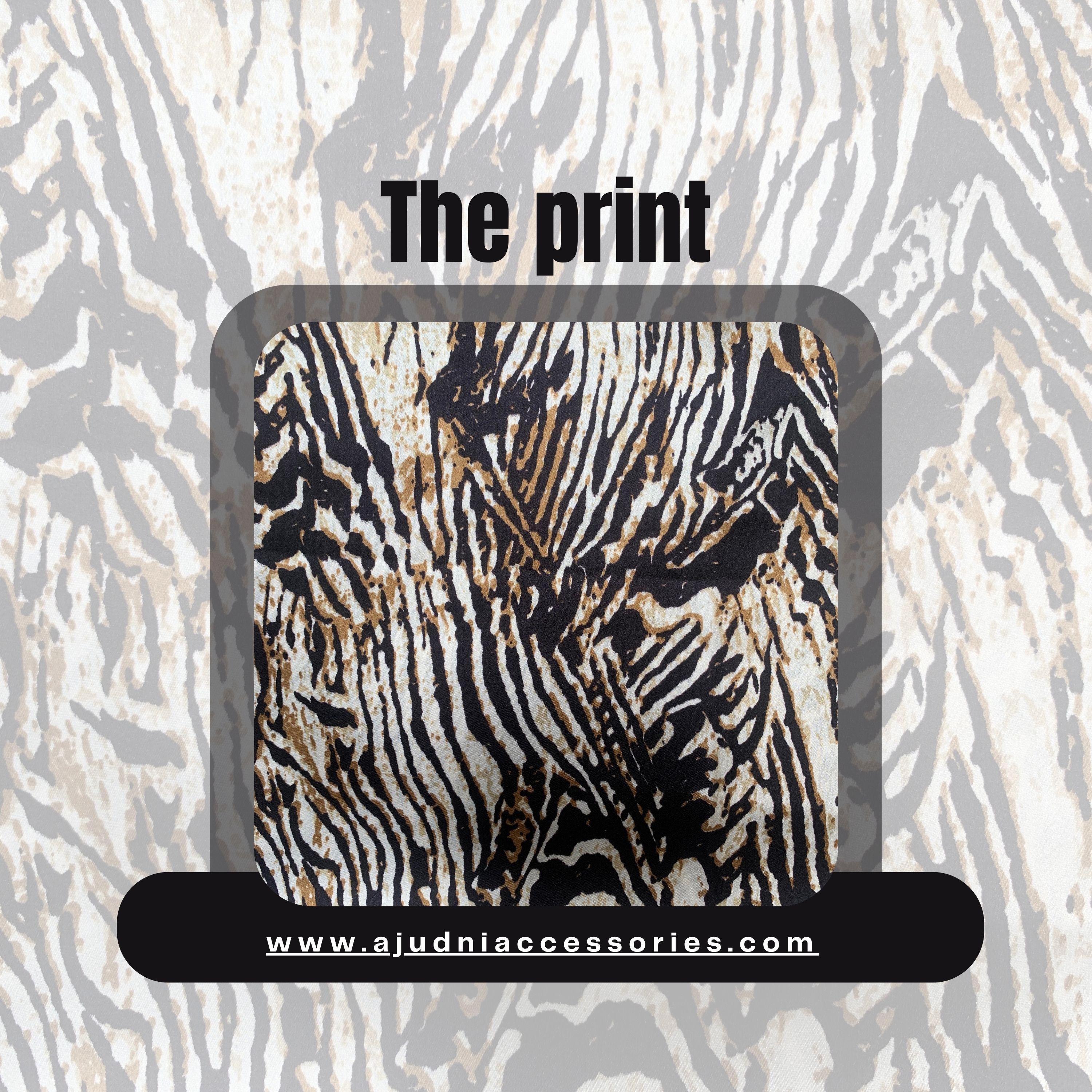 Black & Beige Abstract Animal Print Satin Scrunchie