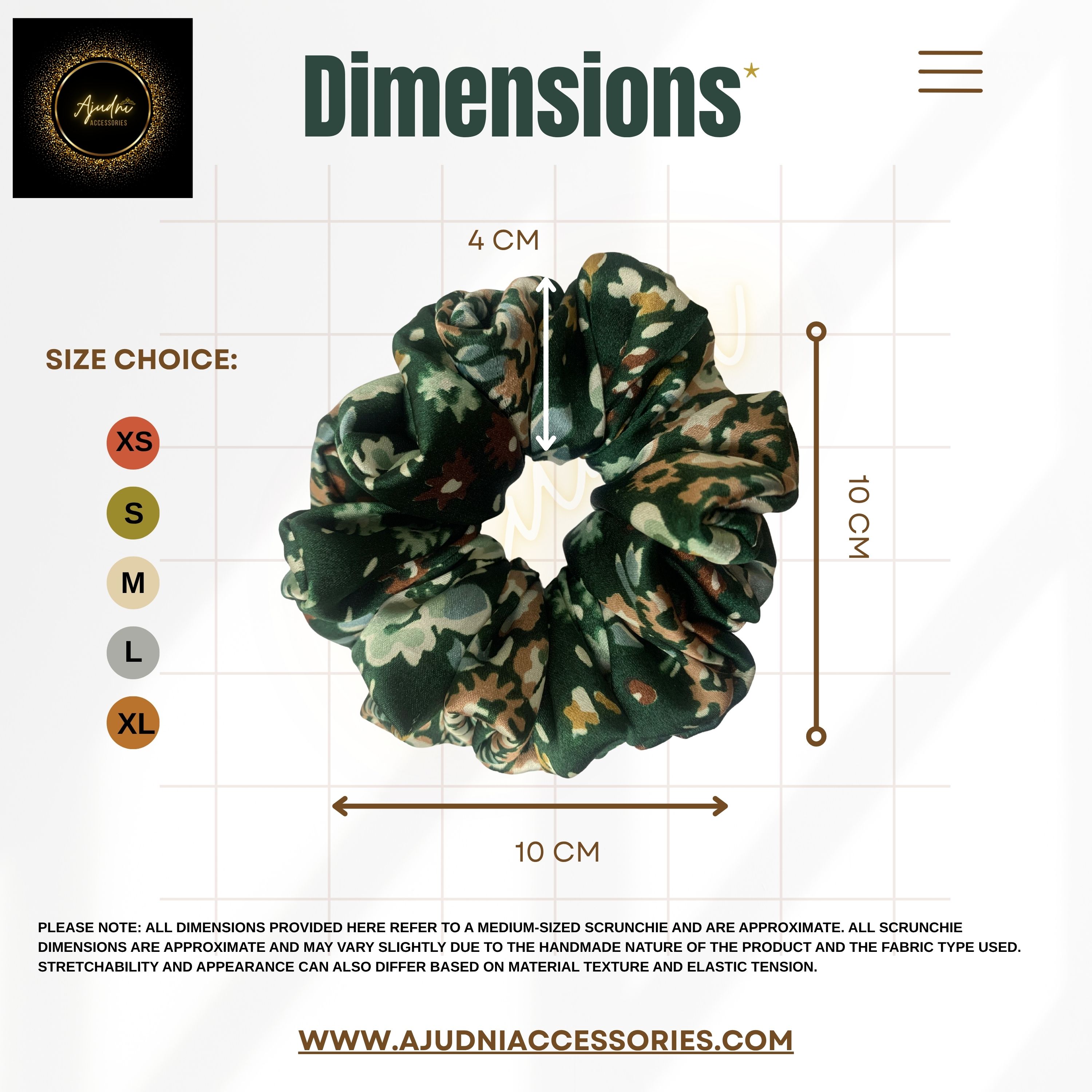 Dark Green Floral Camouflage Satin Scrunchie