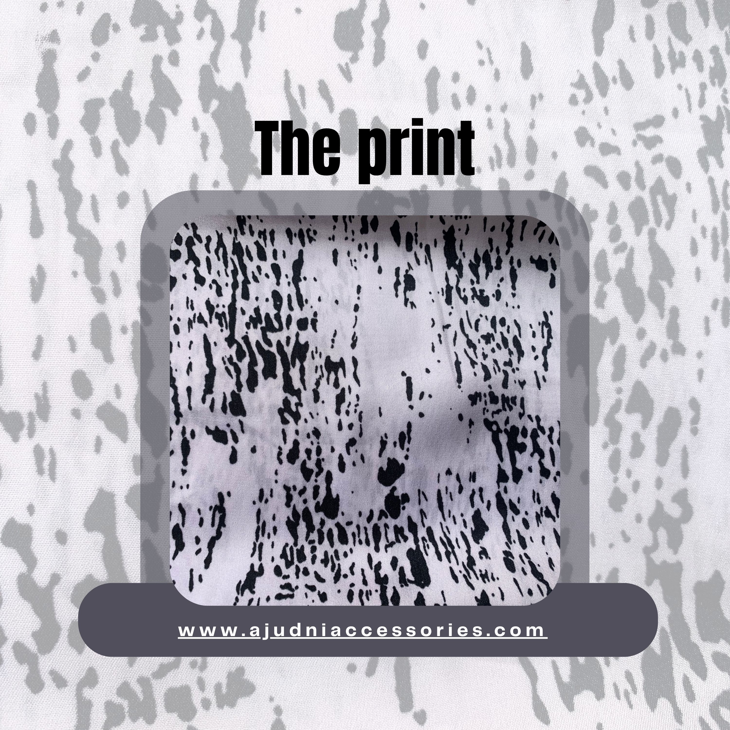 White Satin Scrunchie with Black Abstract Leopard Animal Print