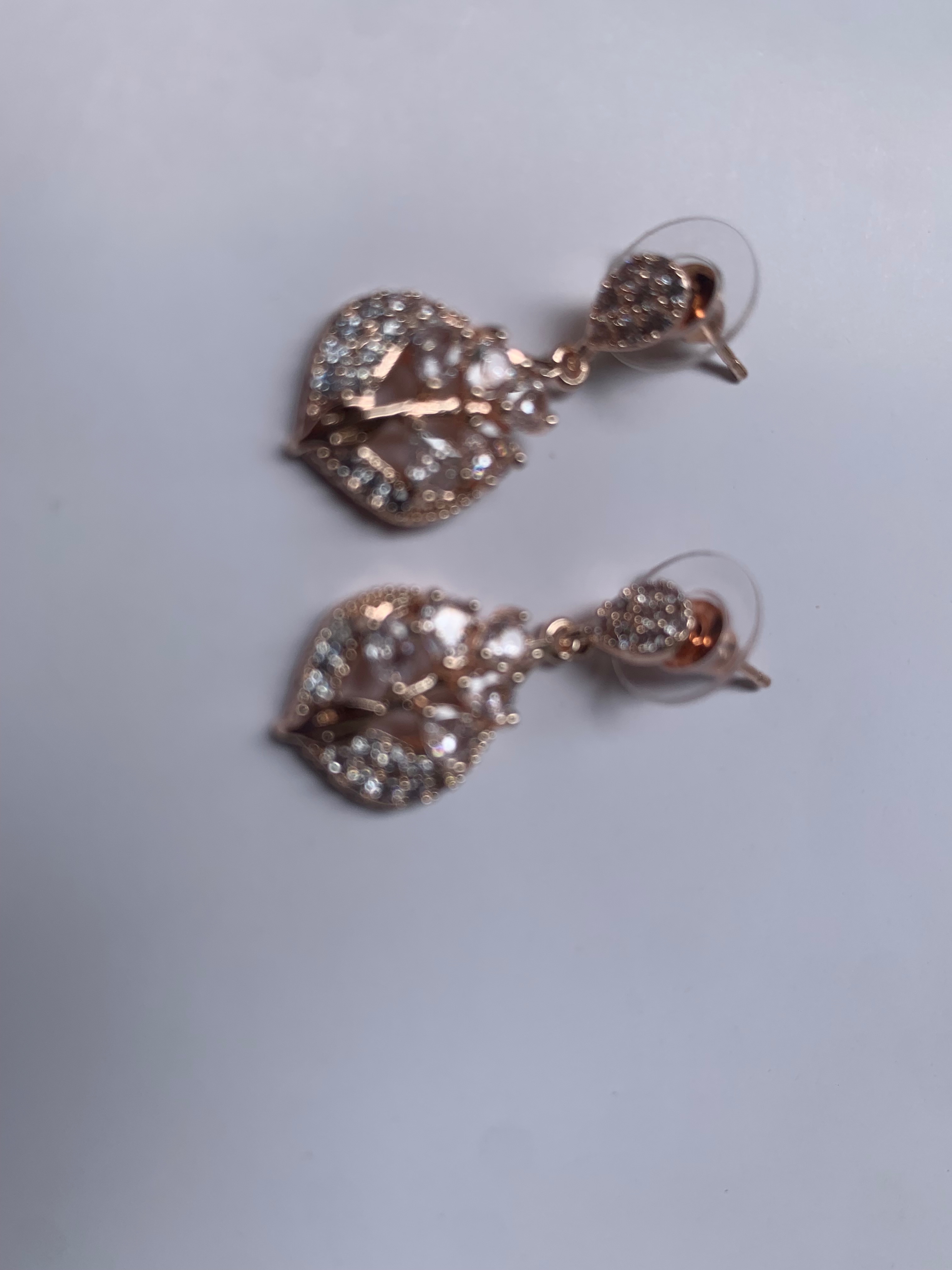 Rose Gold Crystal Leaf Drop Earrings
