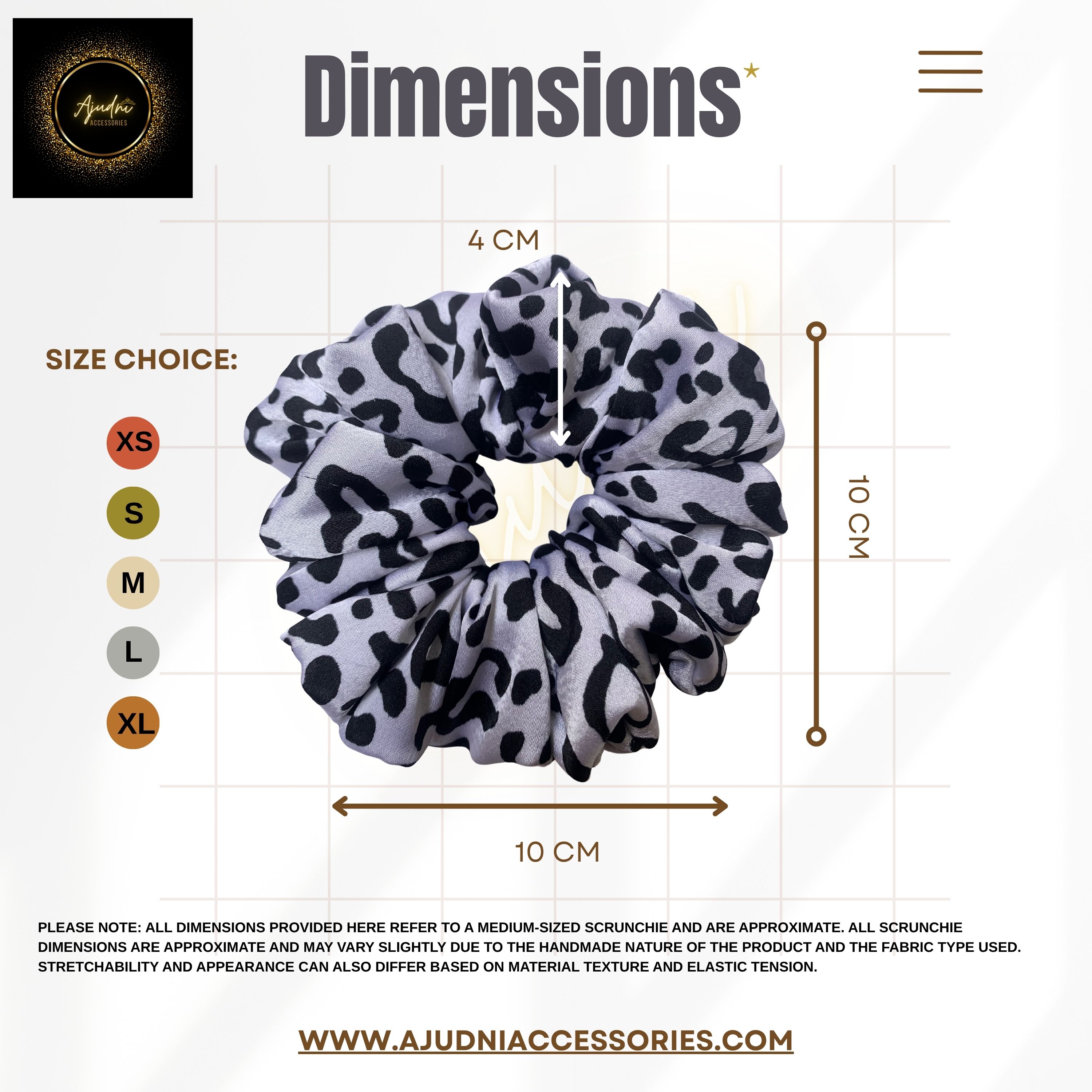 White Satin Scrunchie with Black Leopard Print