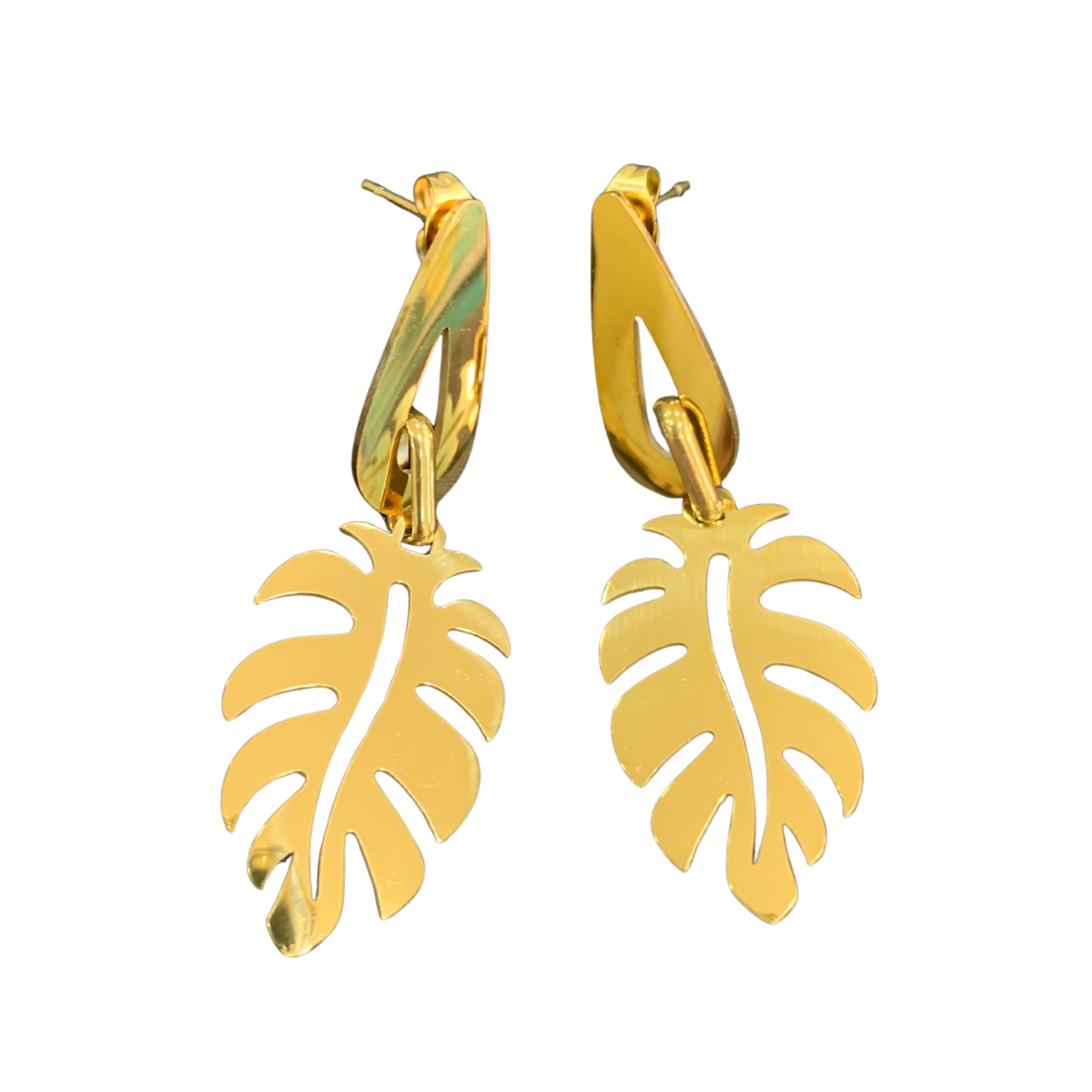 Tropical Glam Gold Monstera Leaf Drop Earrings