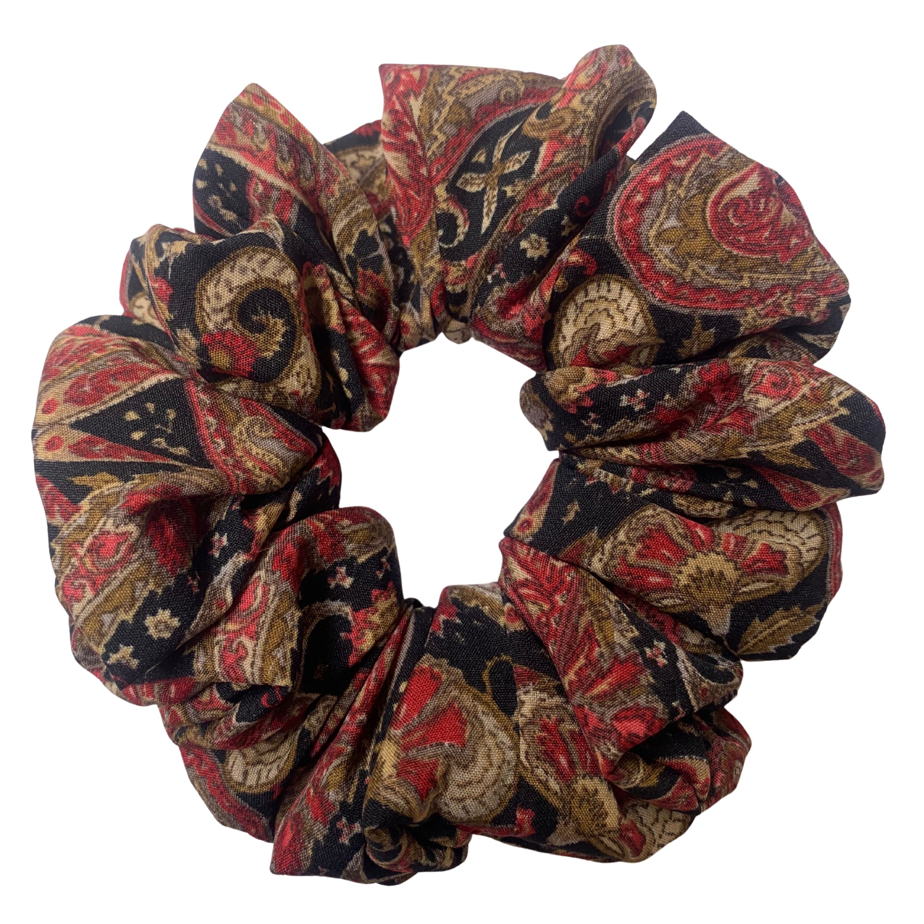 Paisley Print Crepe Scrunchie for Women – Red & Black Ethnic Hair Accessory by Ajudni