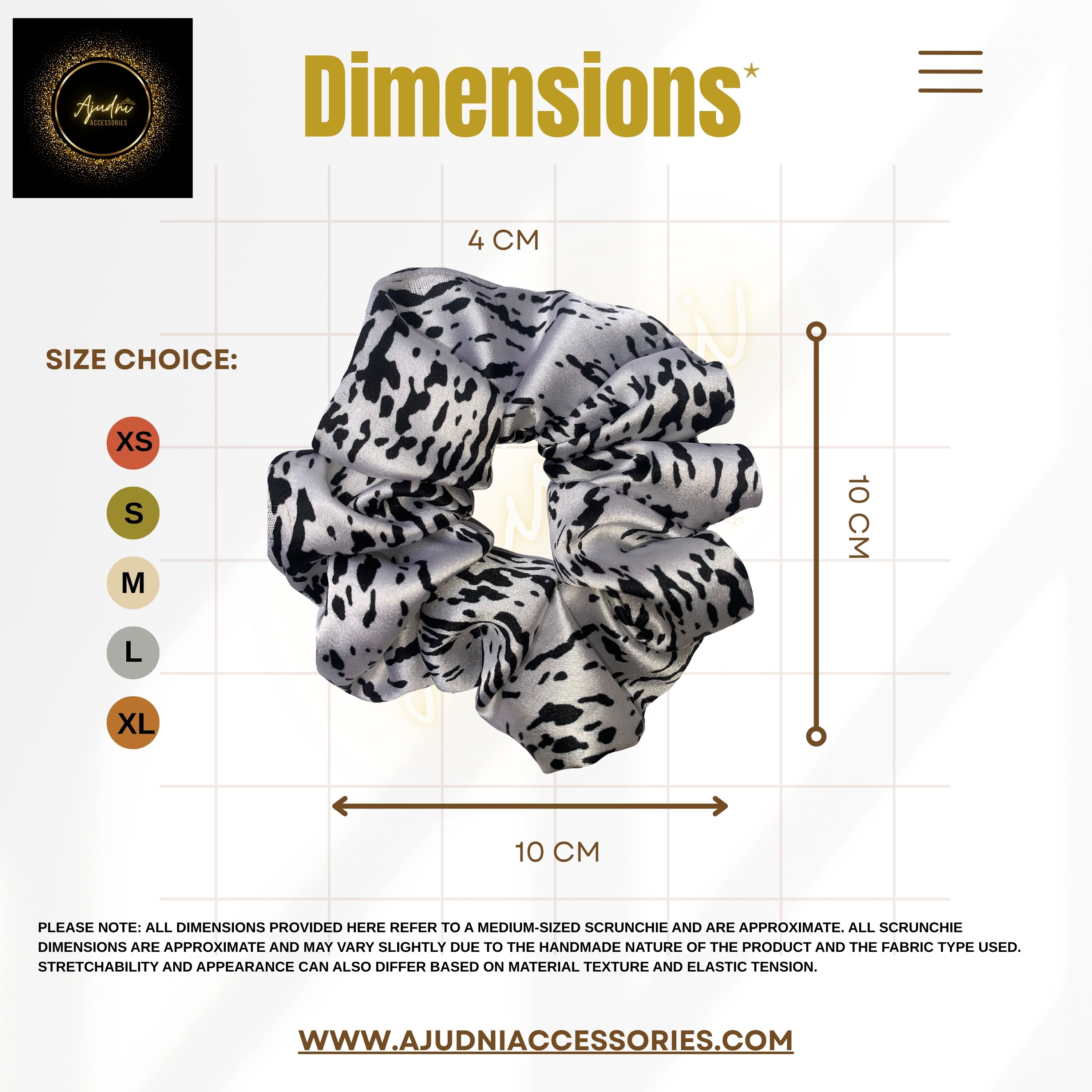 White Satin Scrunchie with Black Abstract Leopard Animal Print